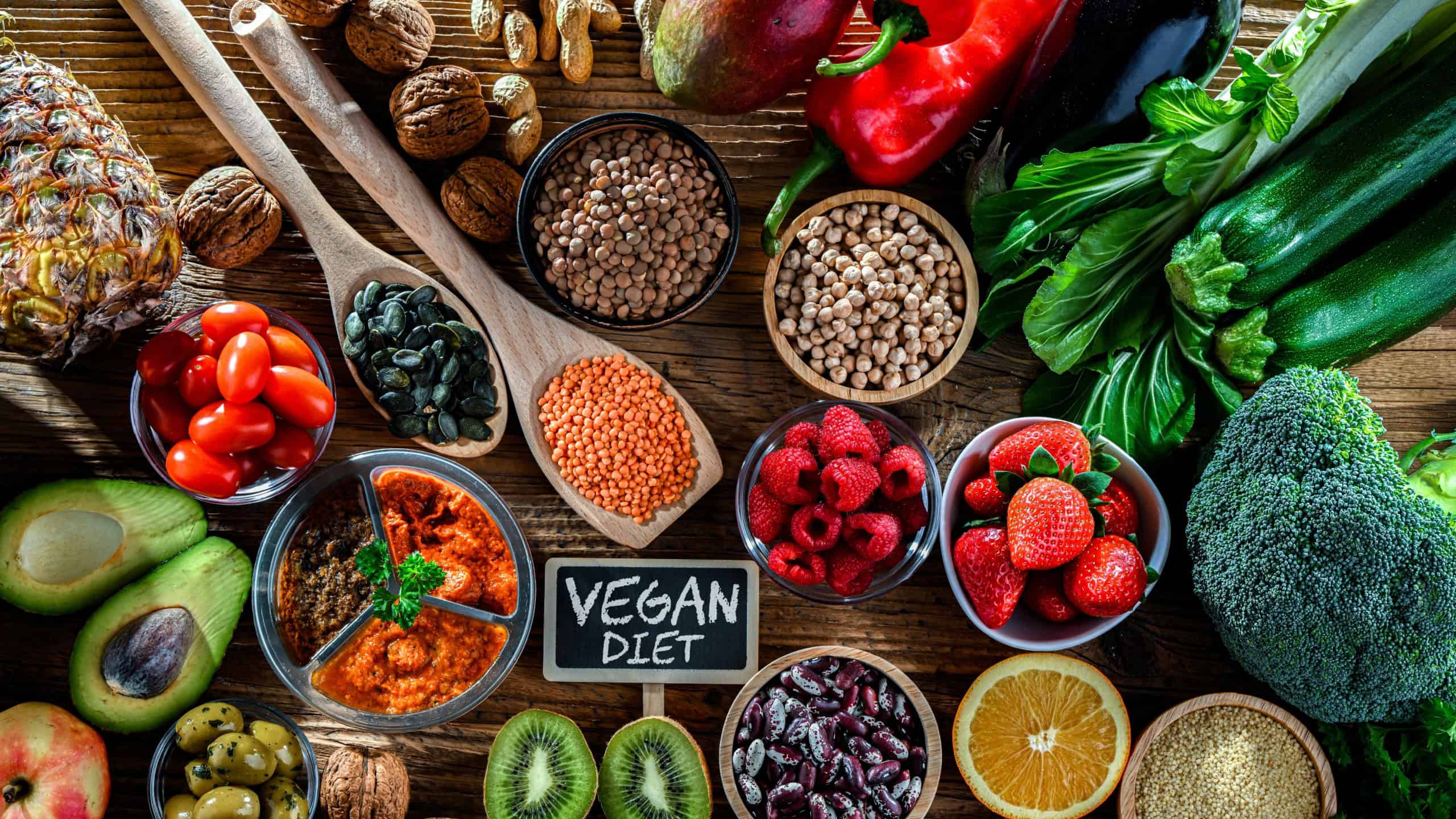 Food products representing the vegan diet. Veganism.