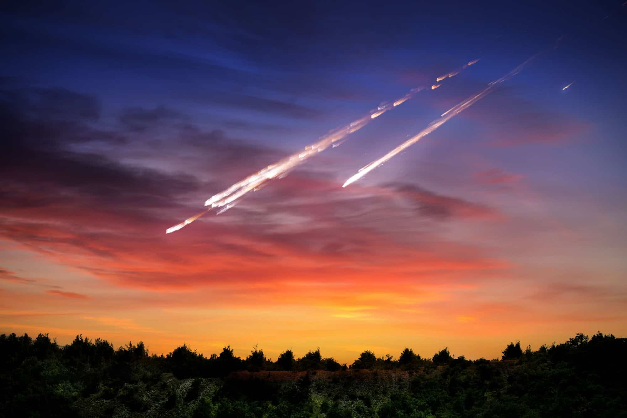 Falling meteorite, asteroid, comet on Earth. Elements of this image furnished by NASA.