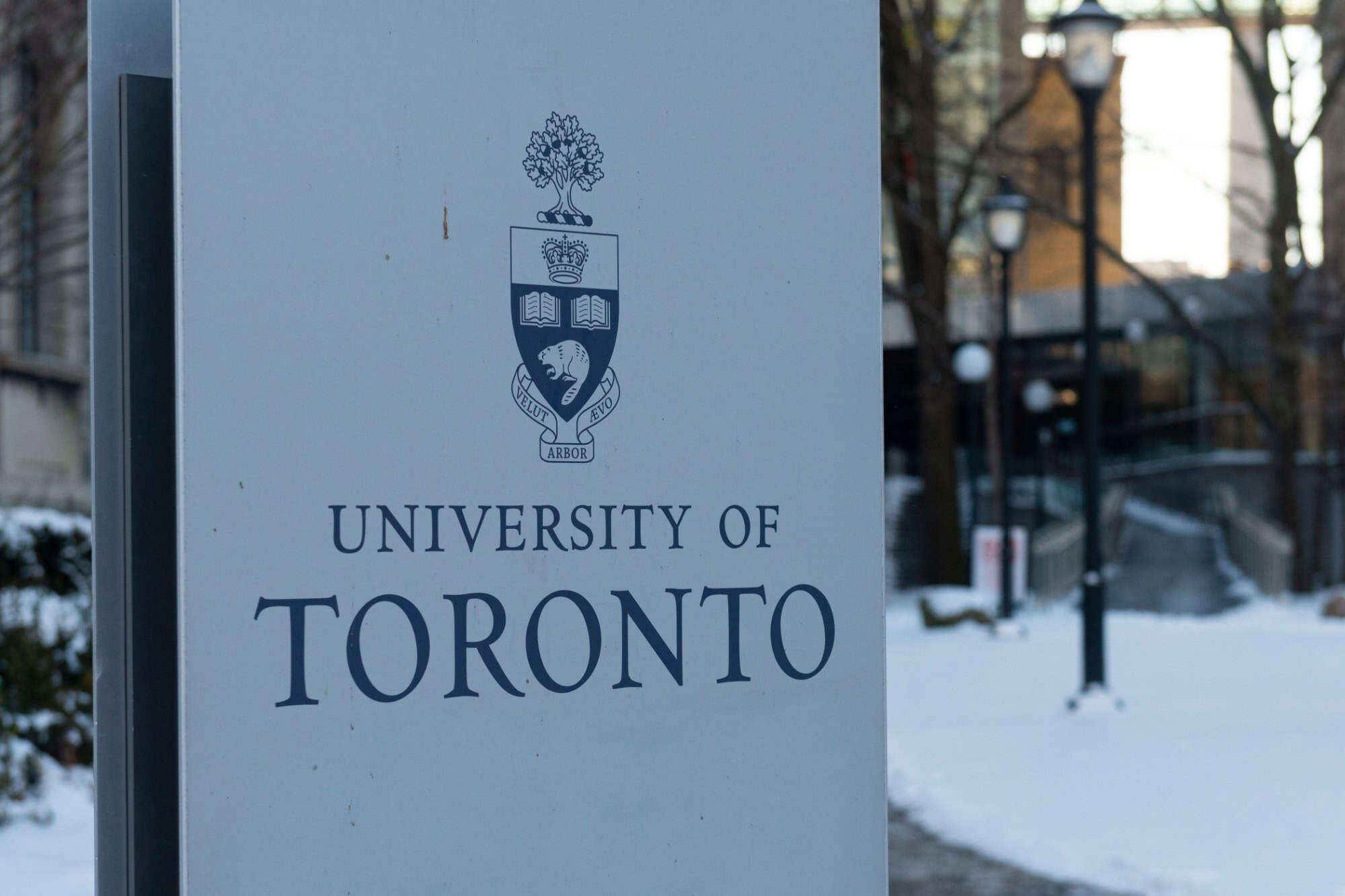 View at University of Toronto sign in downtown Toronto.