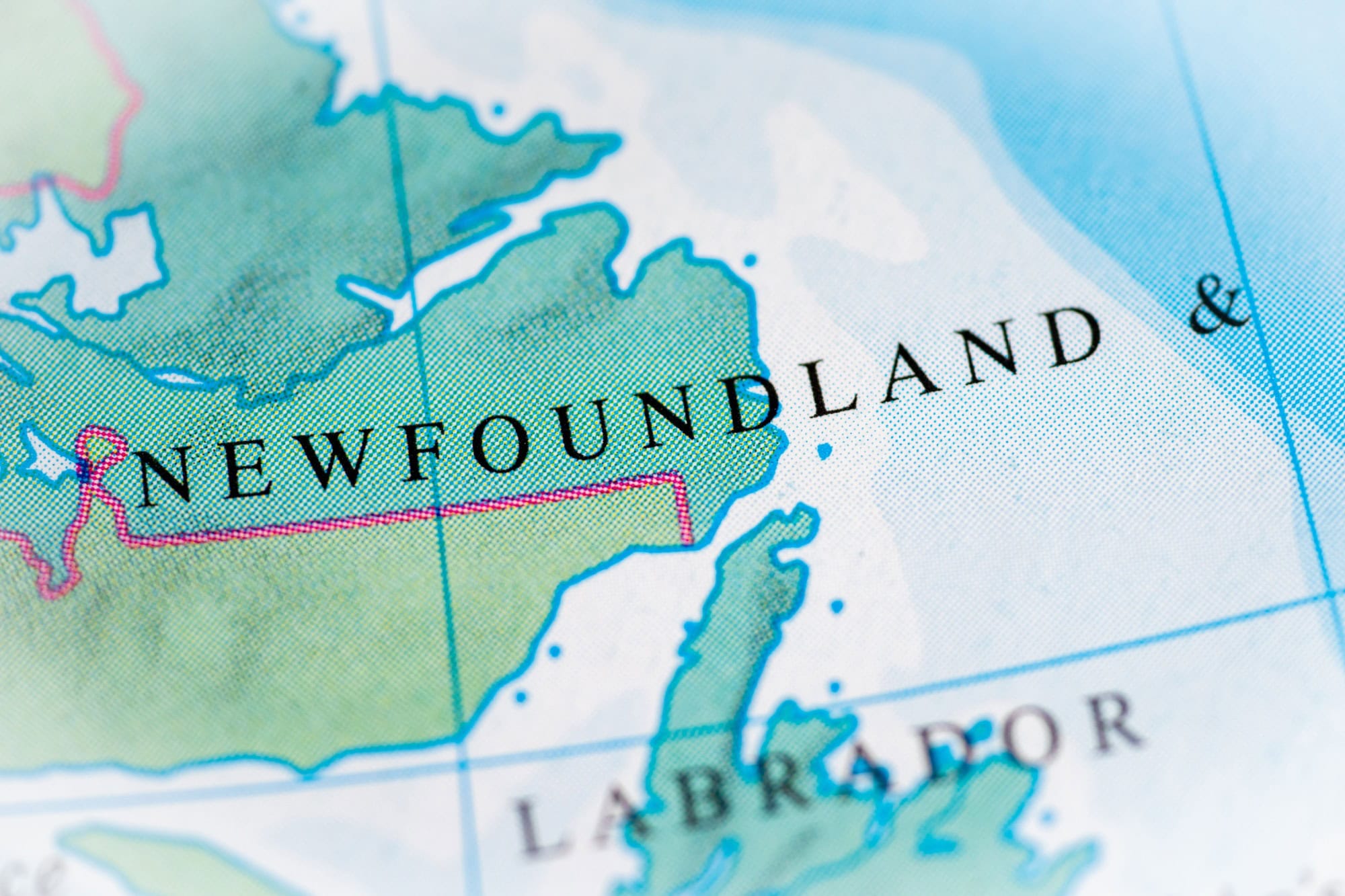 Newfoundland and Labrador state, Canada highlighted on a world map.