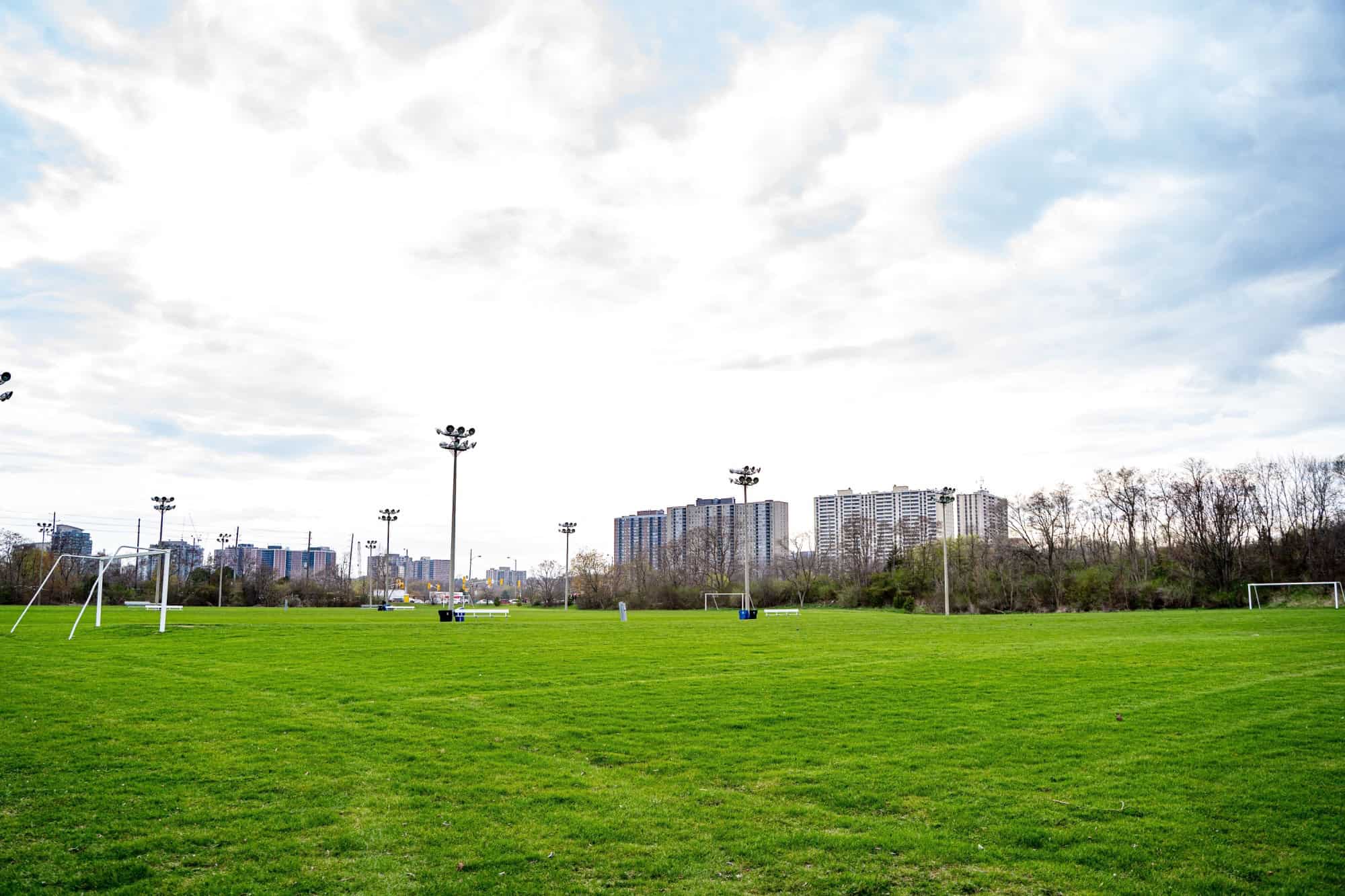 View of the park at Eglinton Flats in Toronto.