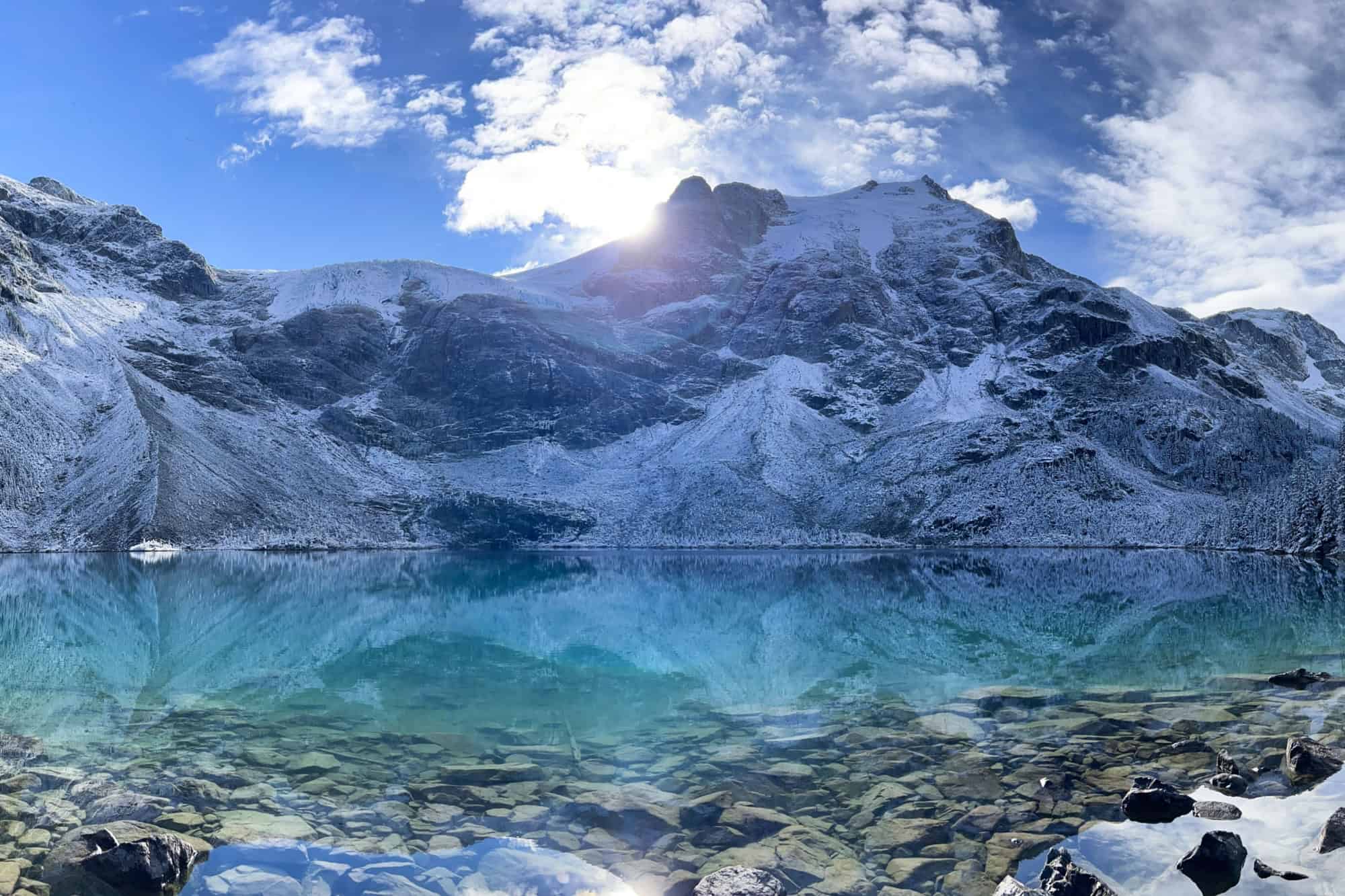 A mountain and beautiful turquoise lake, Joffre Lakes Provincial Park, British Columbia, Canada