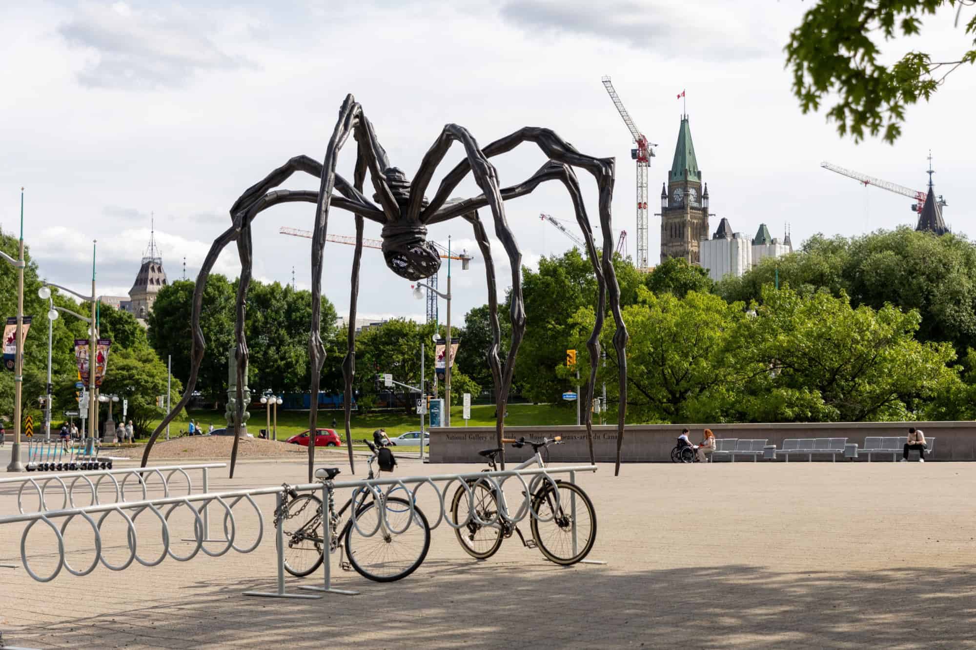 Cityscape in downtown in summer. Maman spider sculpture near National Gallery of Canada
