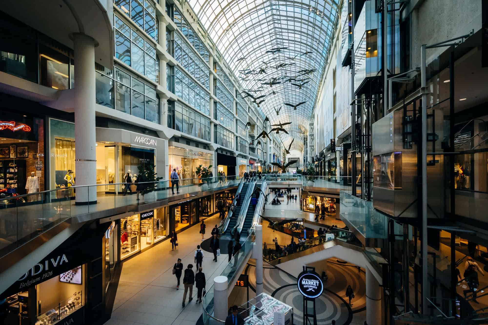 The interior of the Eaton Centre, in downtown Toronto, Ontario.