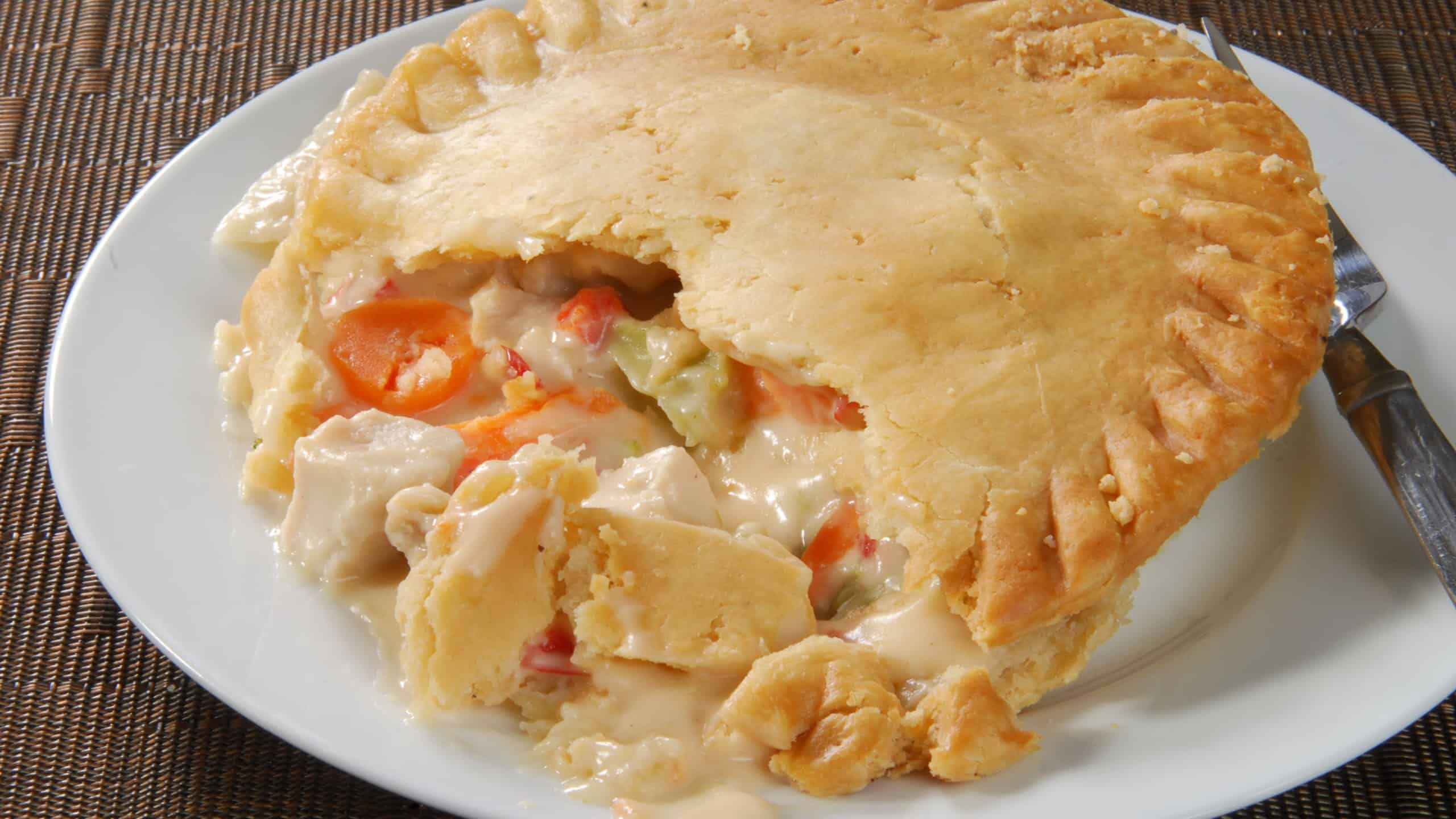 A chicken pot pie shot closeup
