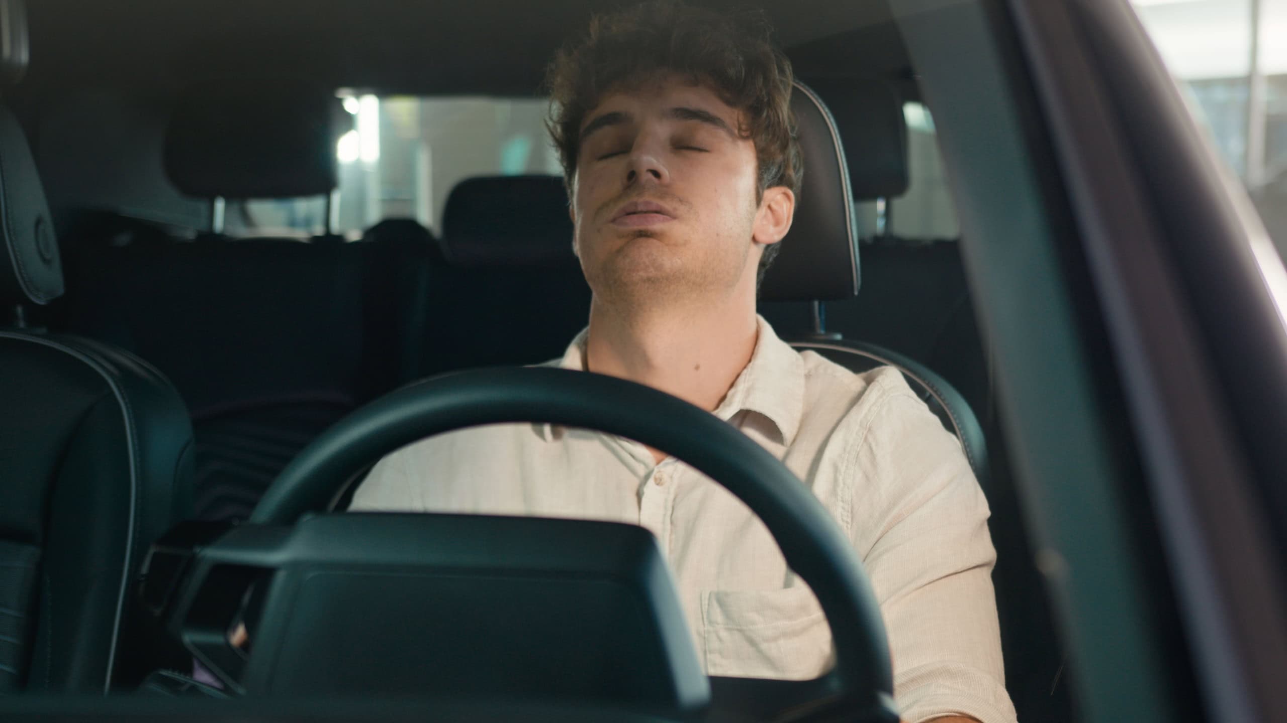 Frustrated stressed worried irritated angry Caucasian driver worry about traffic jam lateness business failure relationship breakup auto broken lost man problem sit in car automobile driving trouble