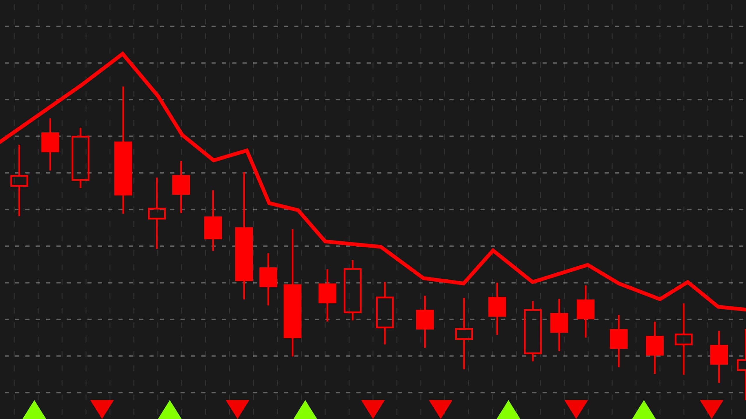 Falling red color candlestick chart. Financial and stock market chart concept 