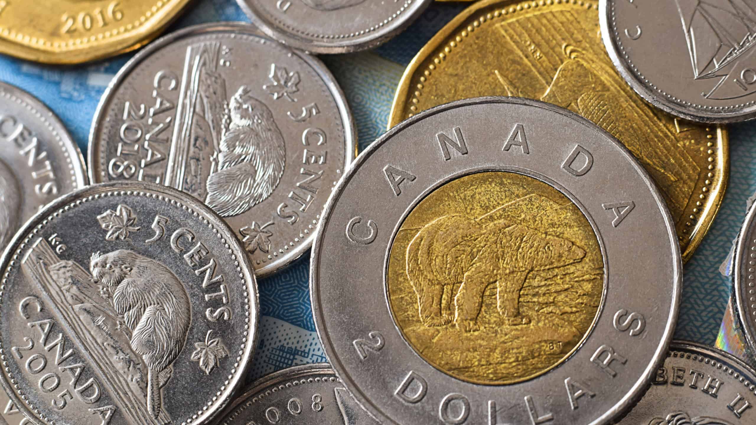 Closeup macro of Canadian money coins