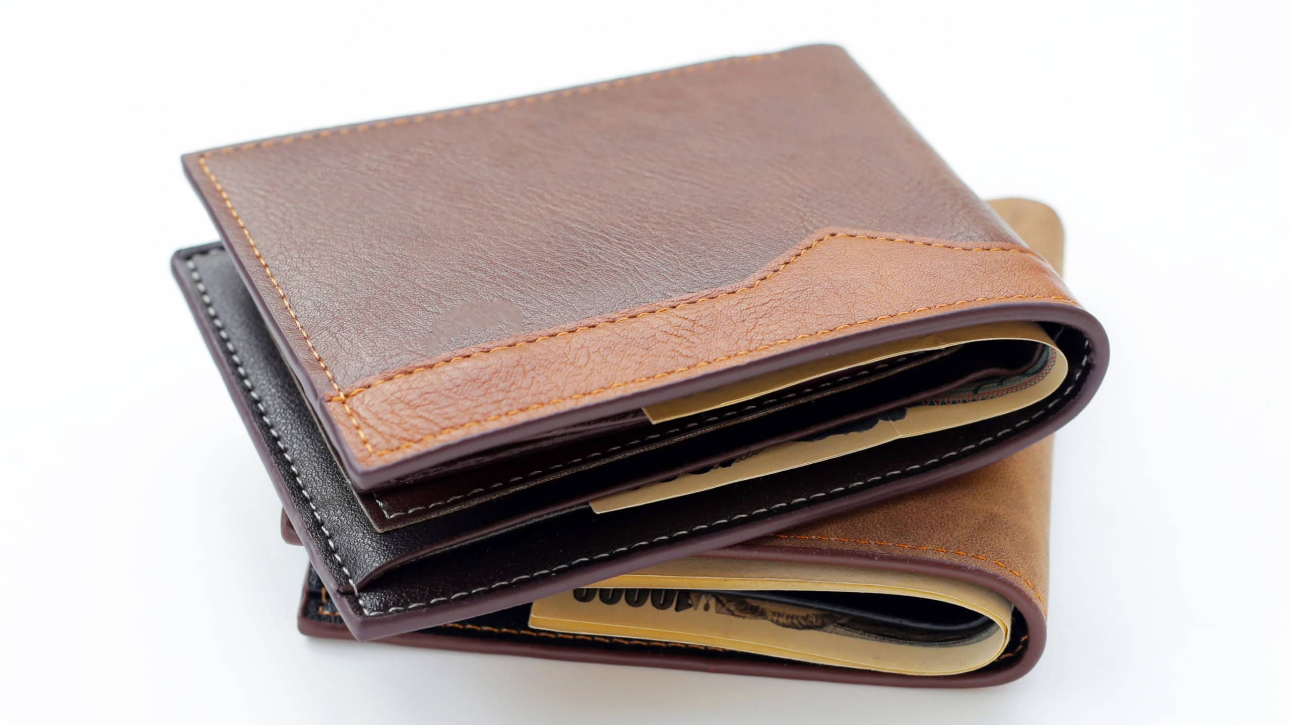 Brown wallet on white background.