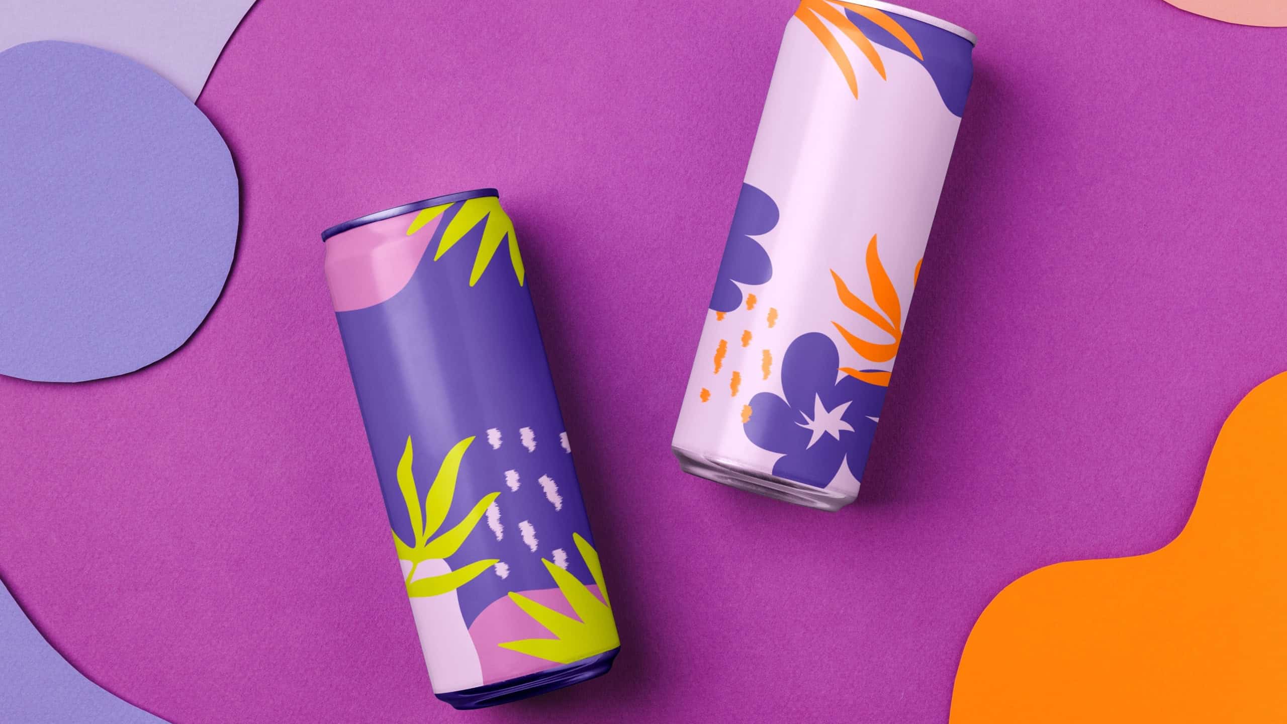Floral soda can, beverage packaging with design space