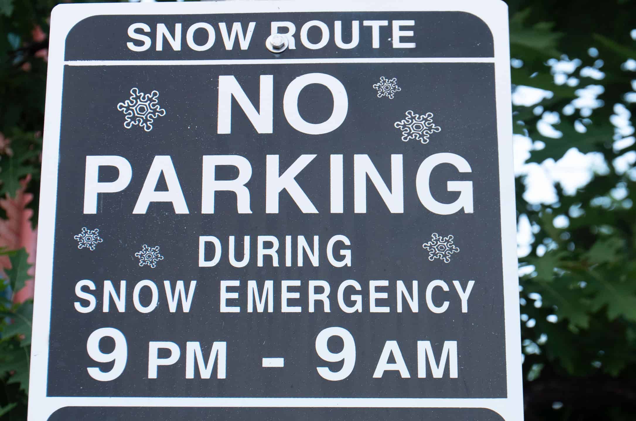 Snow Route No Parking During Snow Emergency 9pm-9am Street Sign