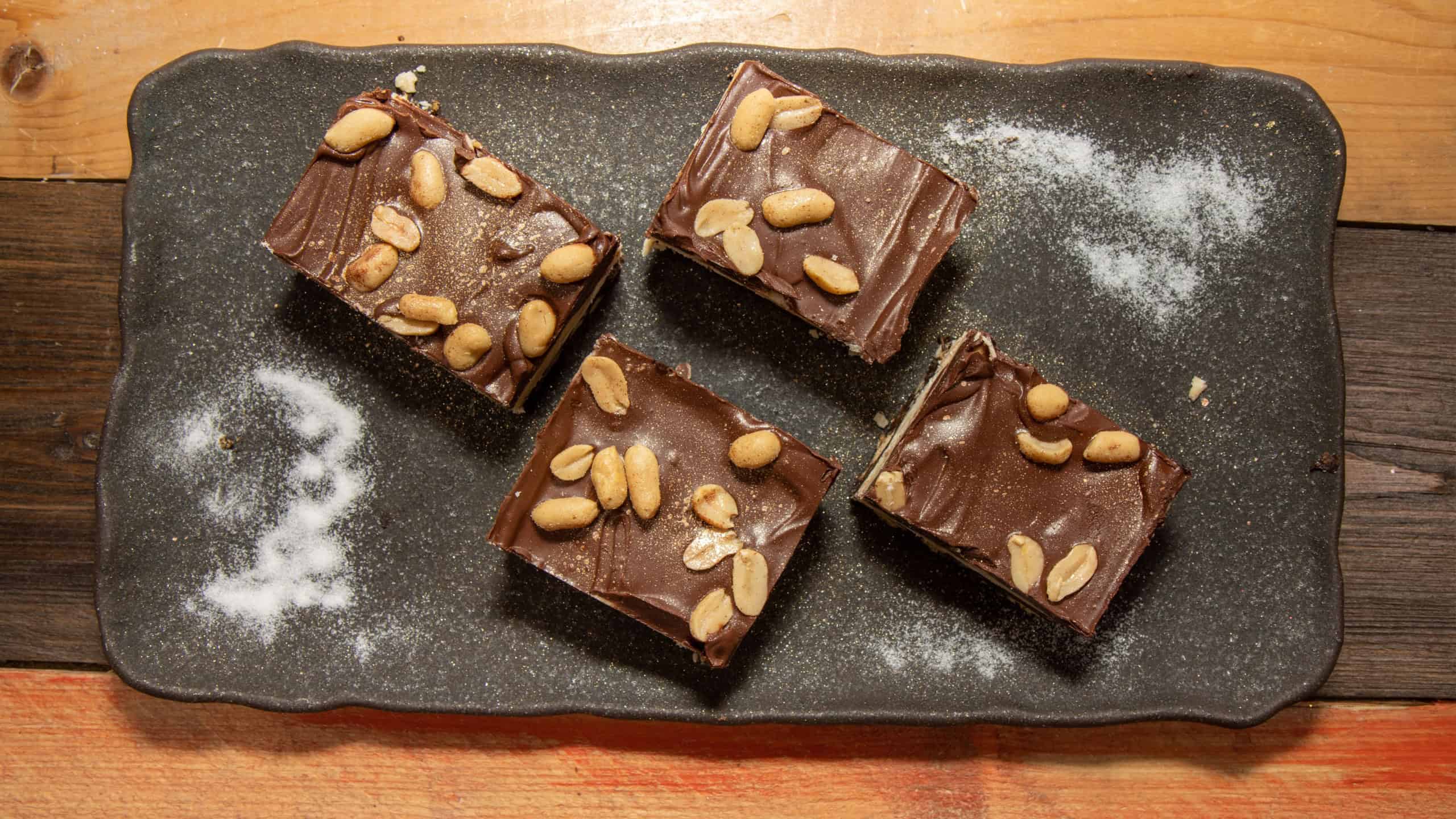 A delicious trey of Salted Peanut Nanaimo Bars, tasty festive Christmas treats