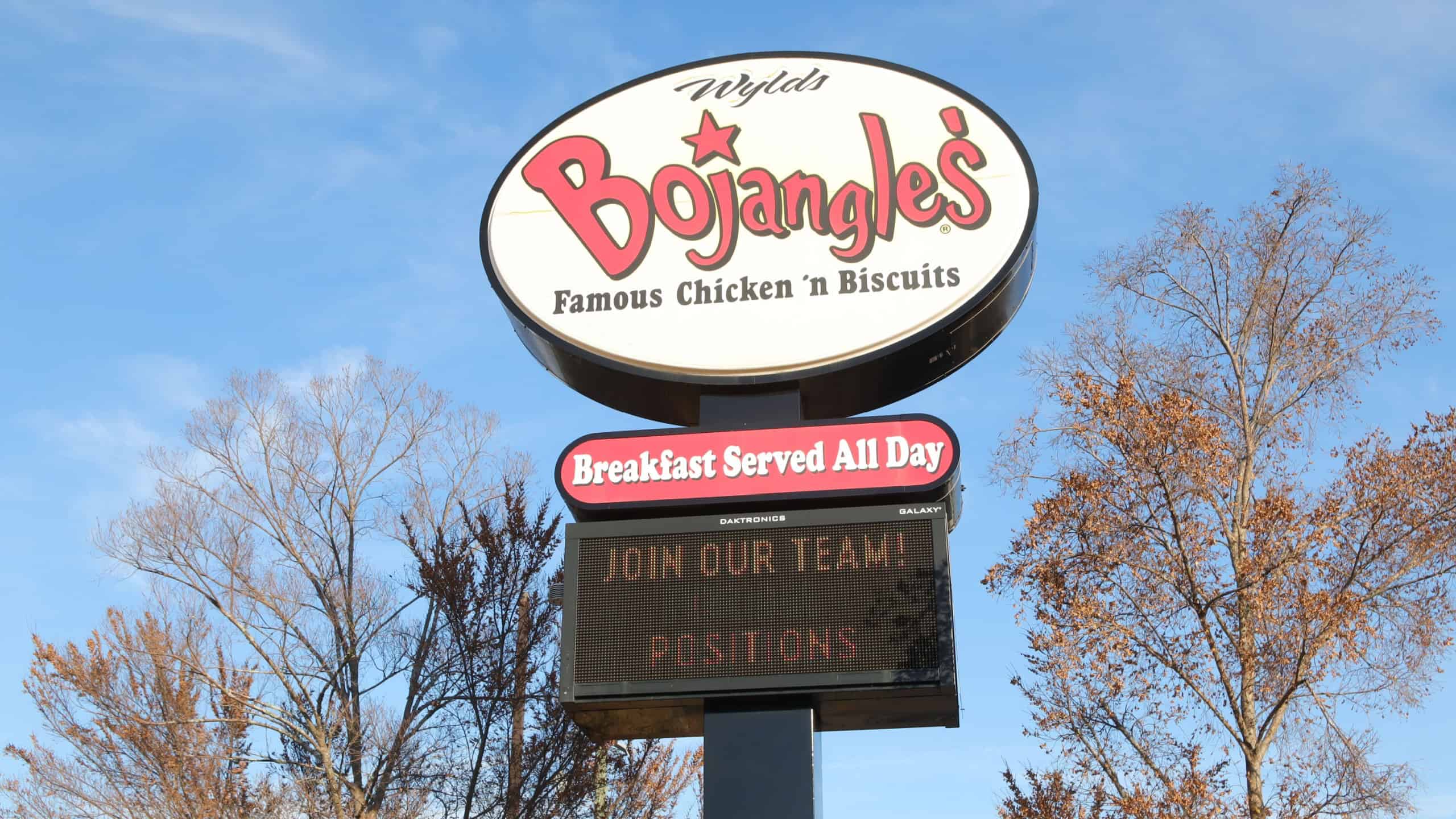 AUGUSTA, UNITED STATES - May 03, 2022: Augusta, Ga USA - 12 04 21: Bojangles fast food restaurant street sign