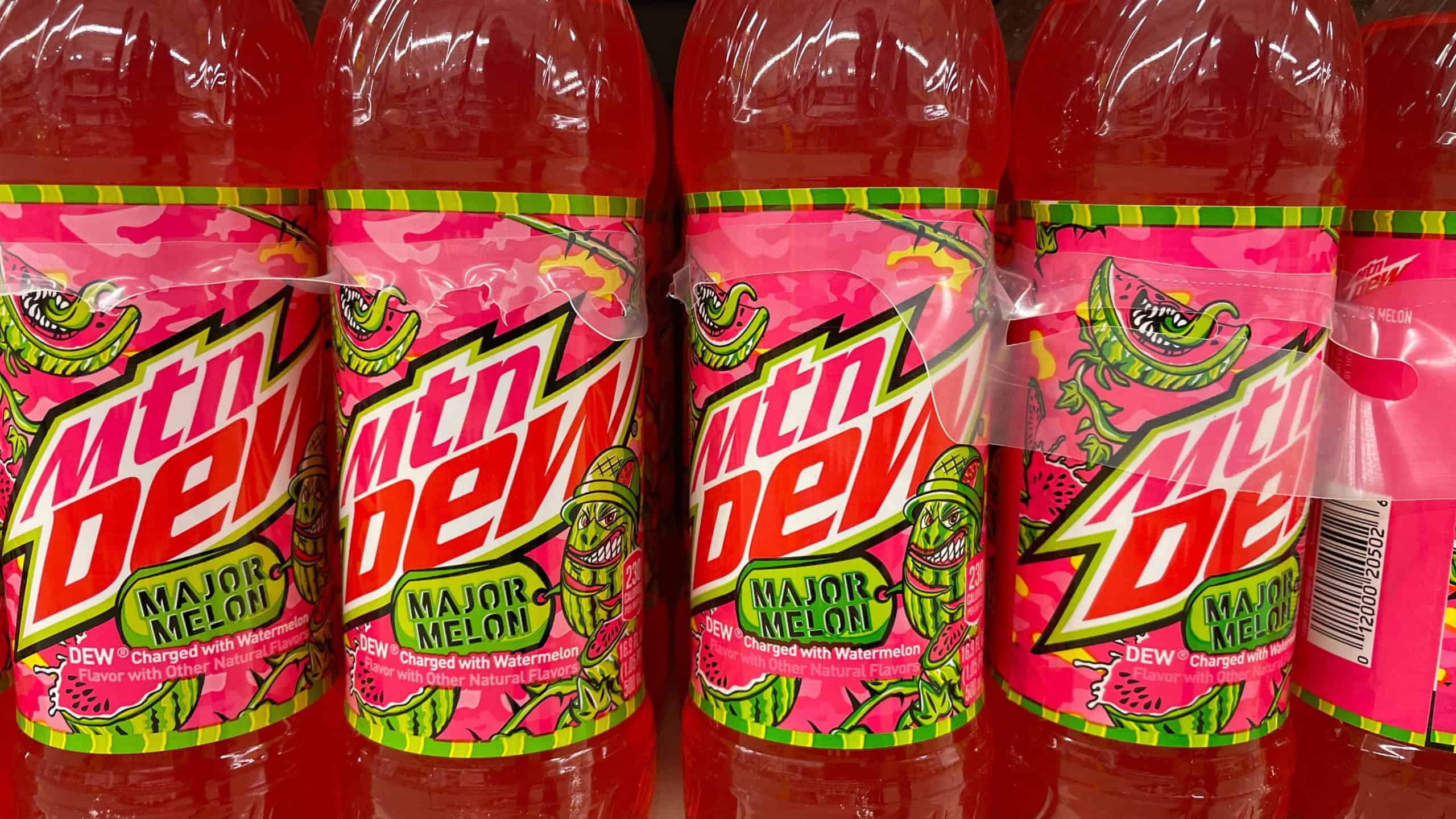 GROVETOWN, UNITED STATES - May 03, 2022: Grovetown, Ga USA - 05 03 22: Retail store drinks MTN dew major melon 6 pack