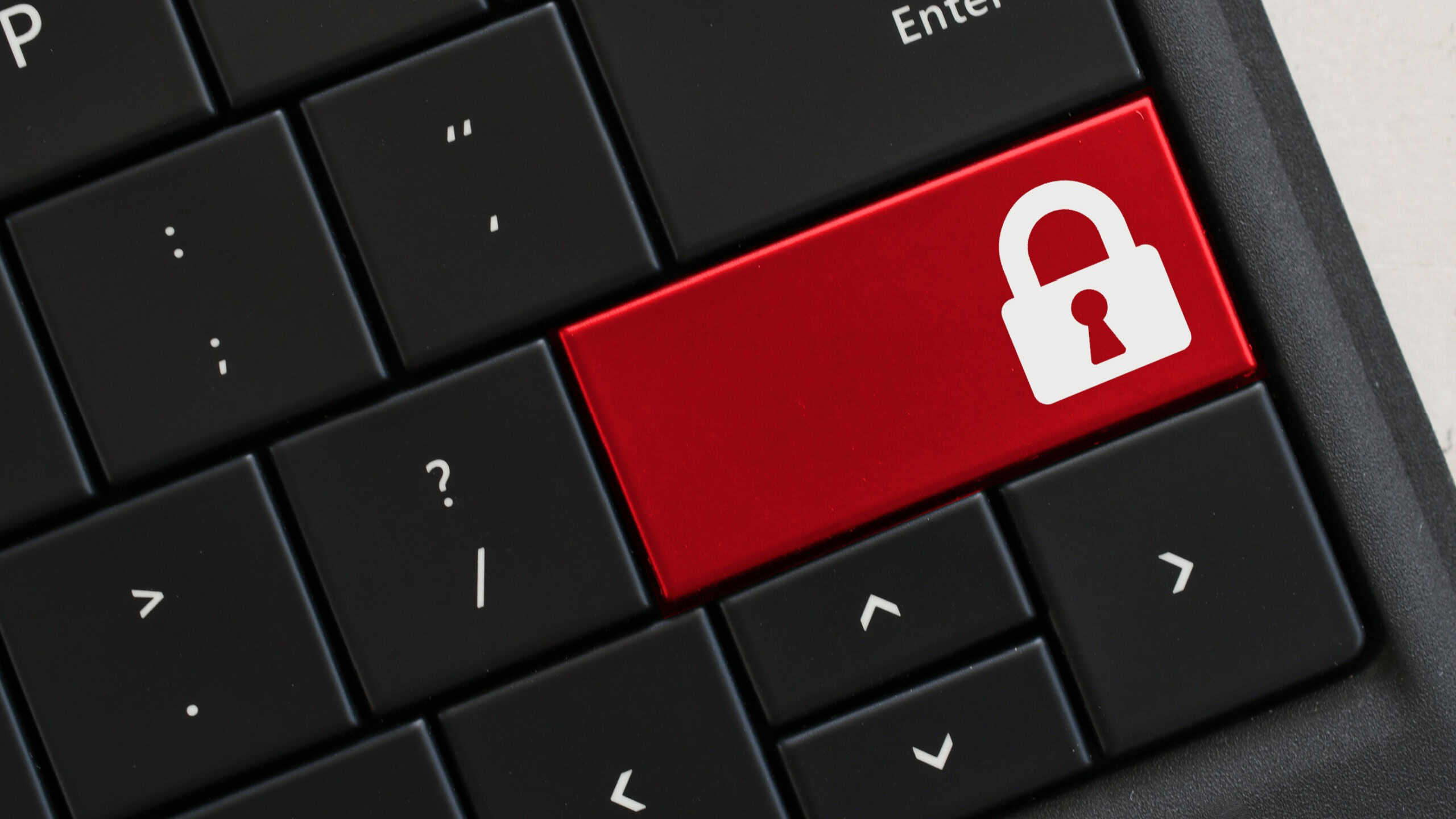 Concept Computer Keyboard red key with lock icon, security password protected locked immutable data