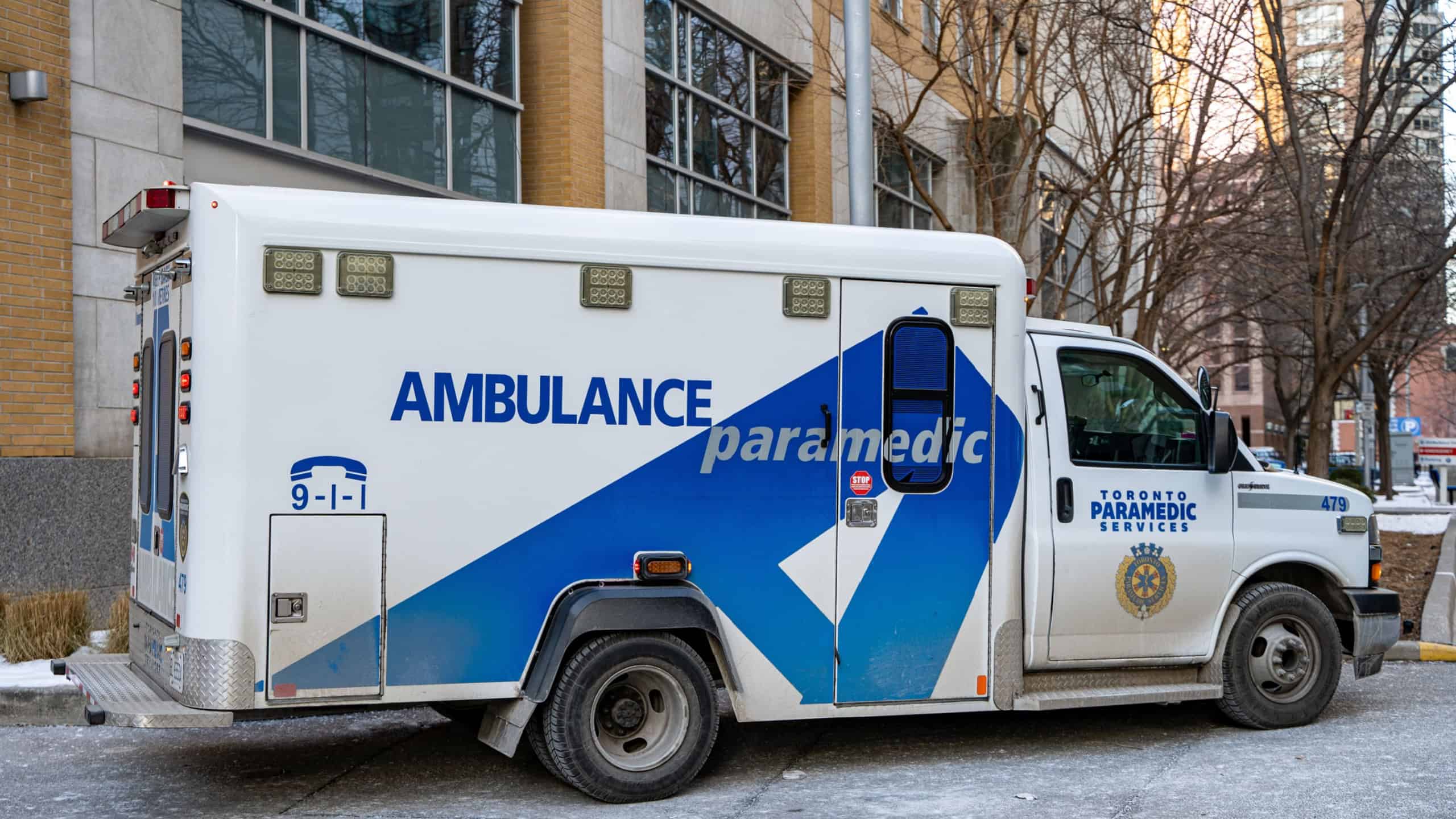 View of Toronto Paramedic Services Ambulance. Toronto, Canada - January 15, 2025.