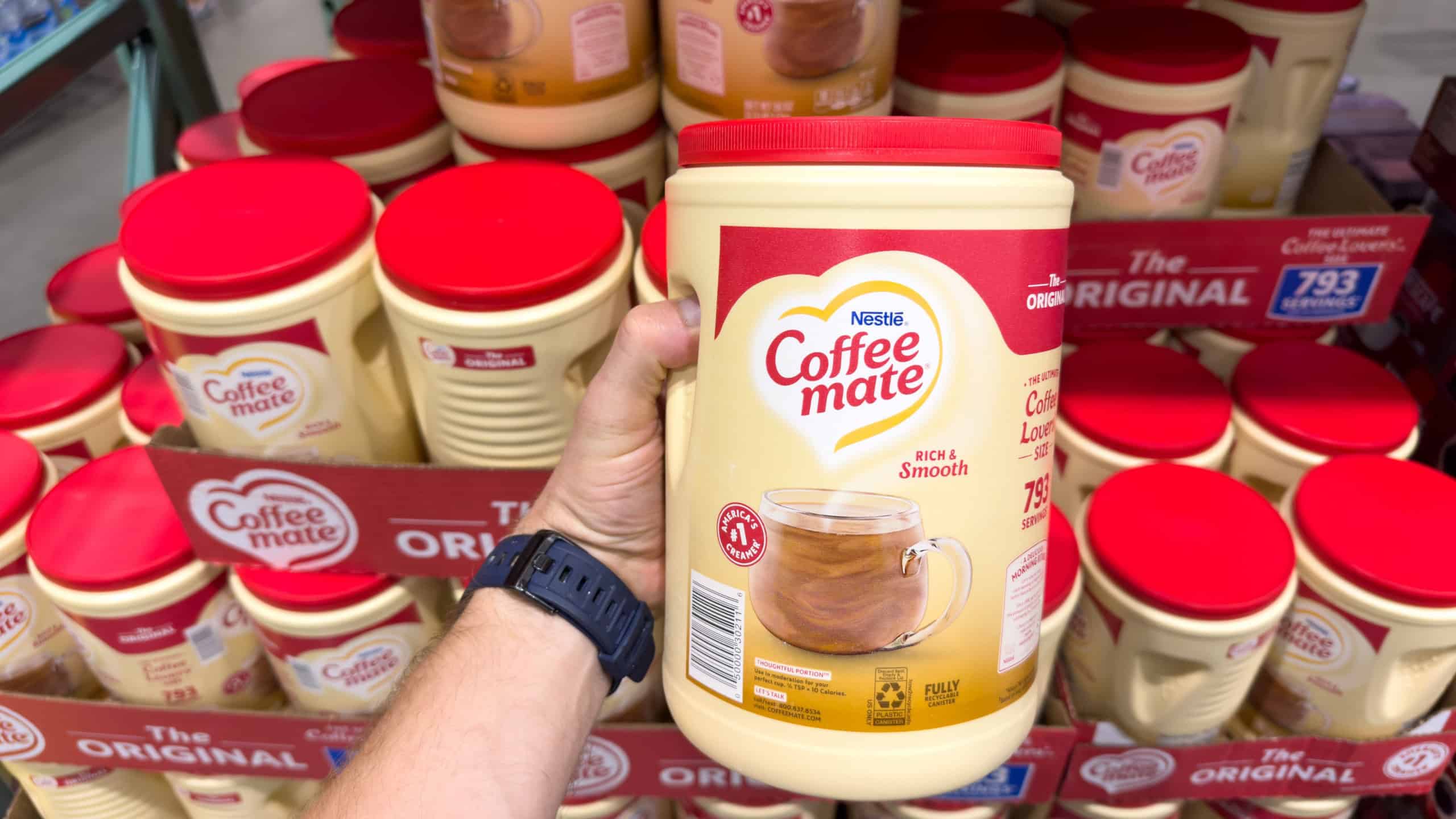 Los Angeles, CA - July 26, 2025: Nestlé Coffee Mate Original Coffee Creamer Display.