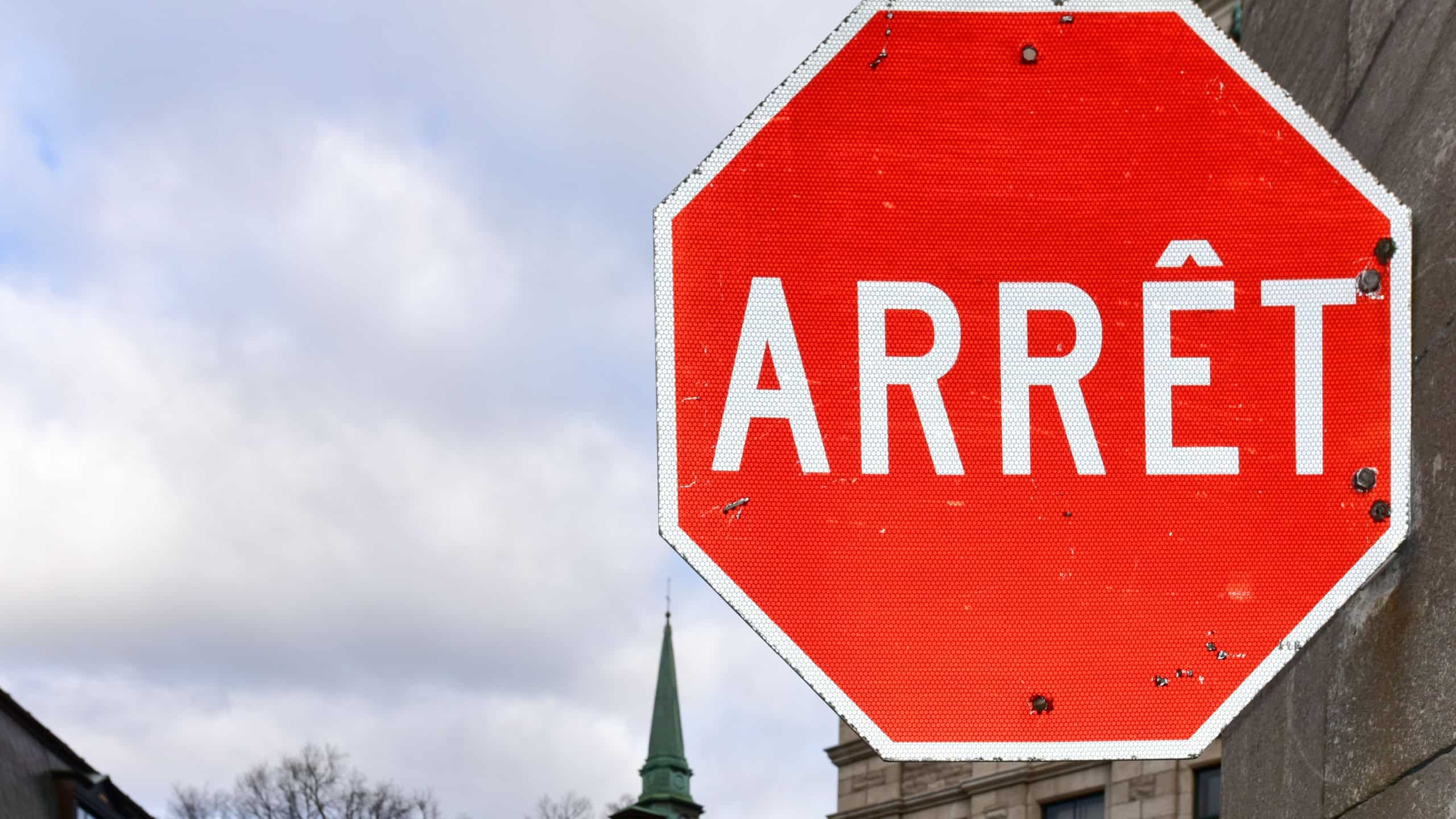 Road Stop Sign in French in Old Quebec City, Canada.