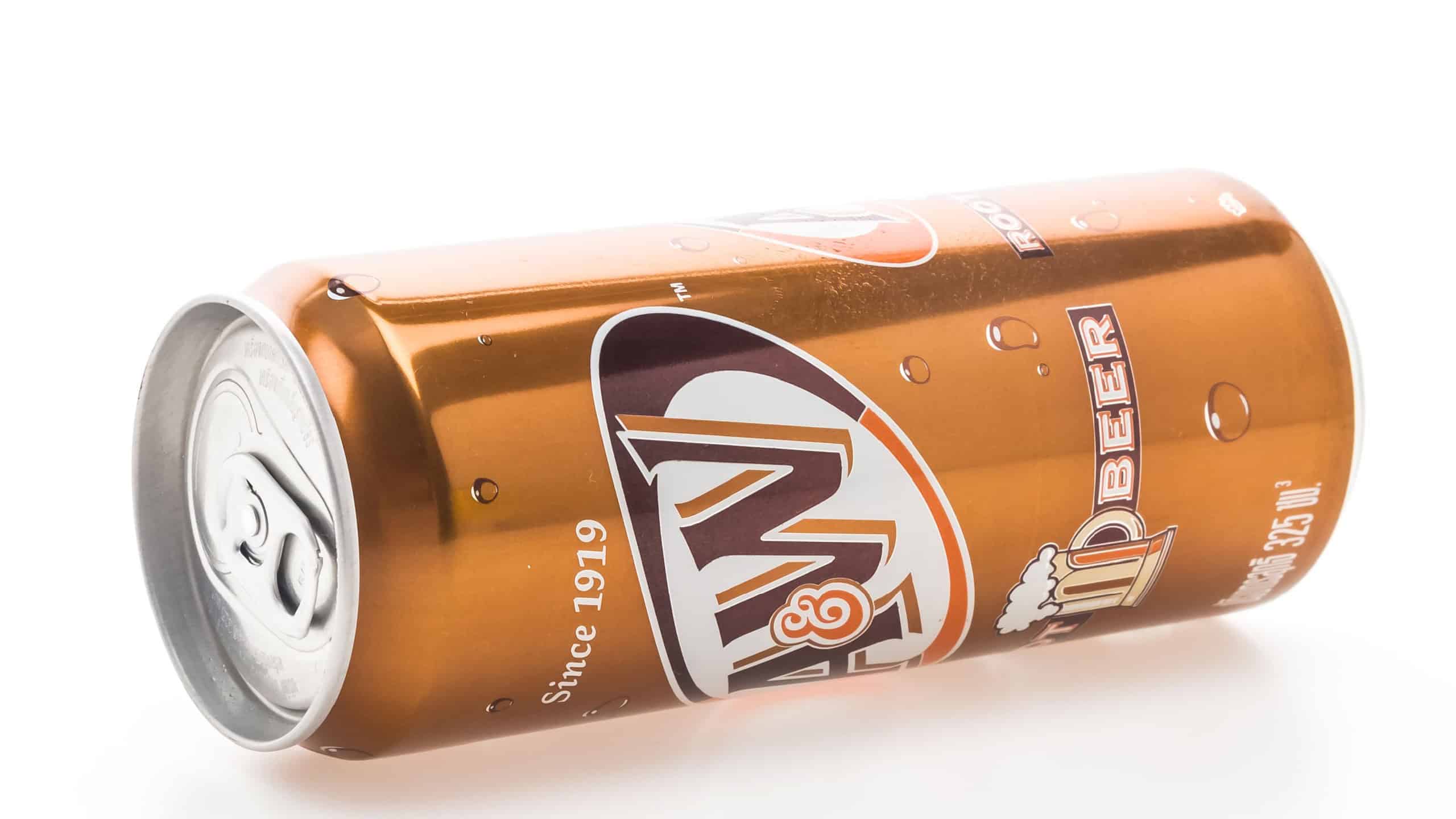 BANGKOK, THAILAND - MARCH 13, 2015 : A&W root beer can isolated on white background