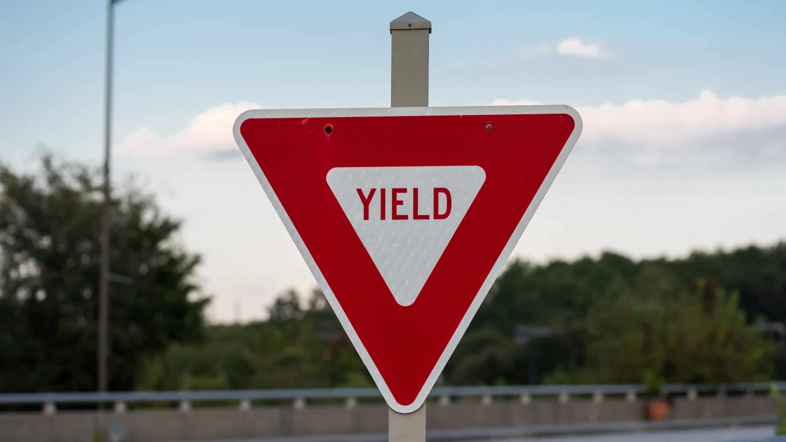 Yield Sign on Bridge in red instead of yellow