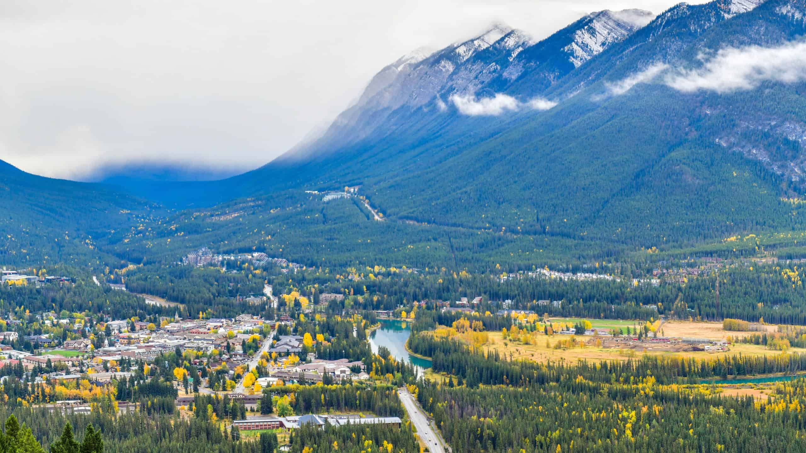 Viewpoint of Banff Townsite in the Rocky Mountains, Alberta, Canada