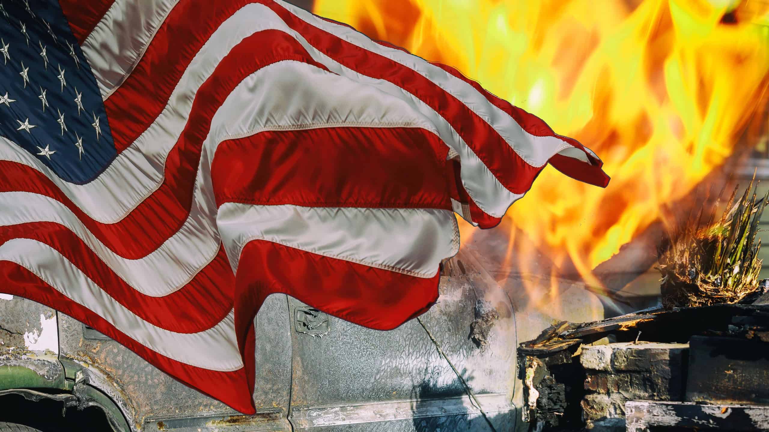 A home was burned by the homes were lost to the blaze and the American Flag