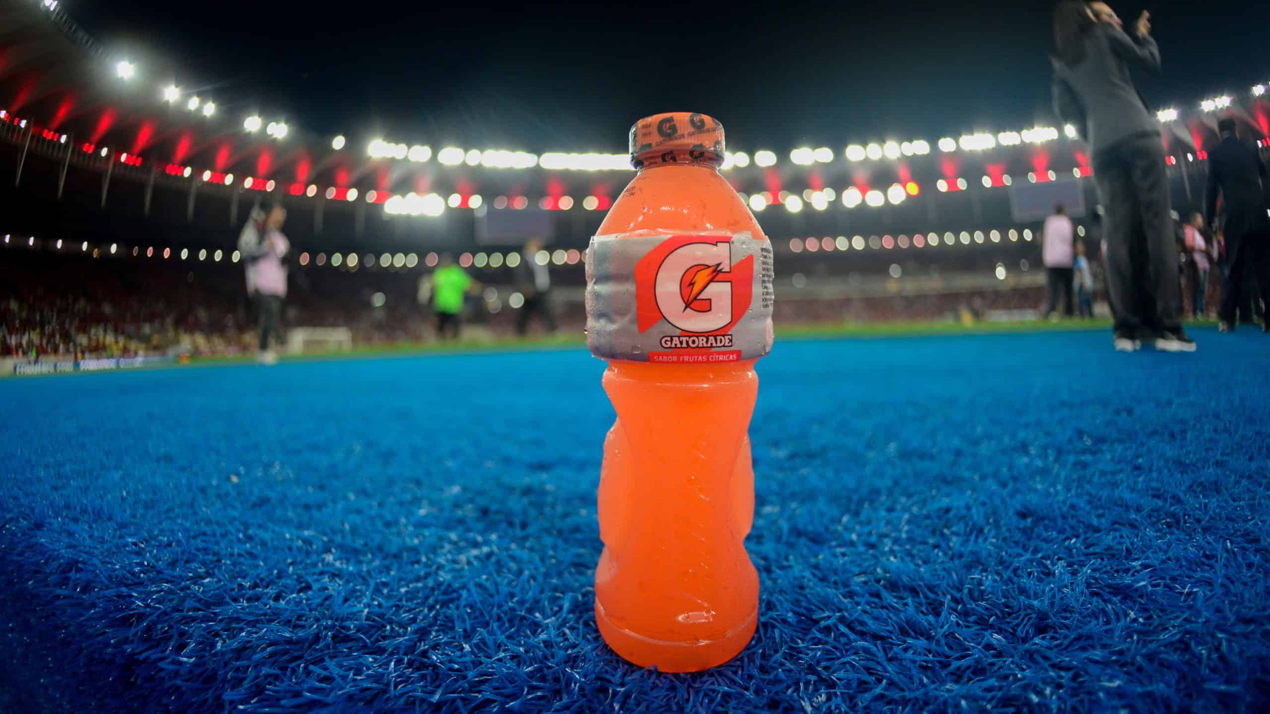 Rio de Janeiro, Brazil - july 31, 2019: Gatorade bottle of citrus fruit flavor with blurred background Marcana stadium