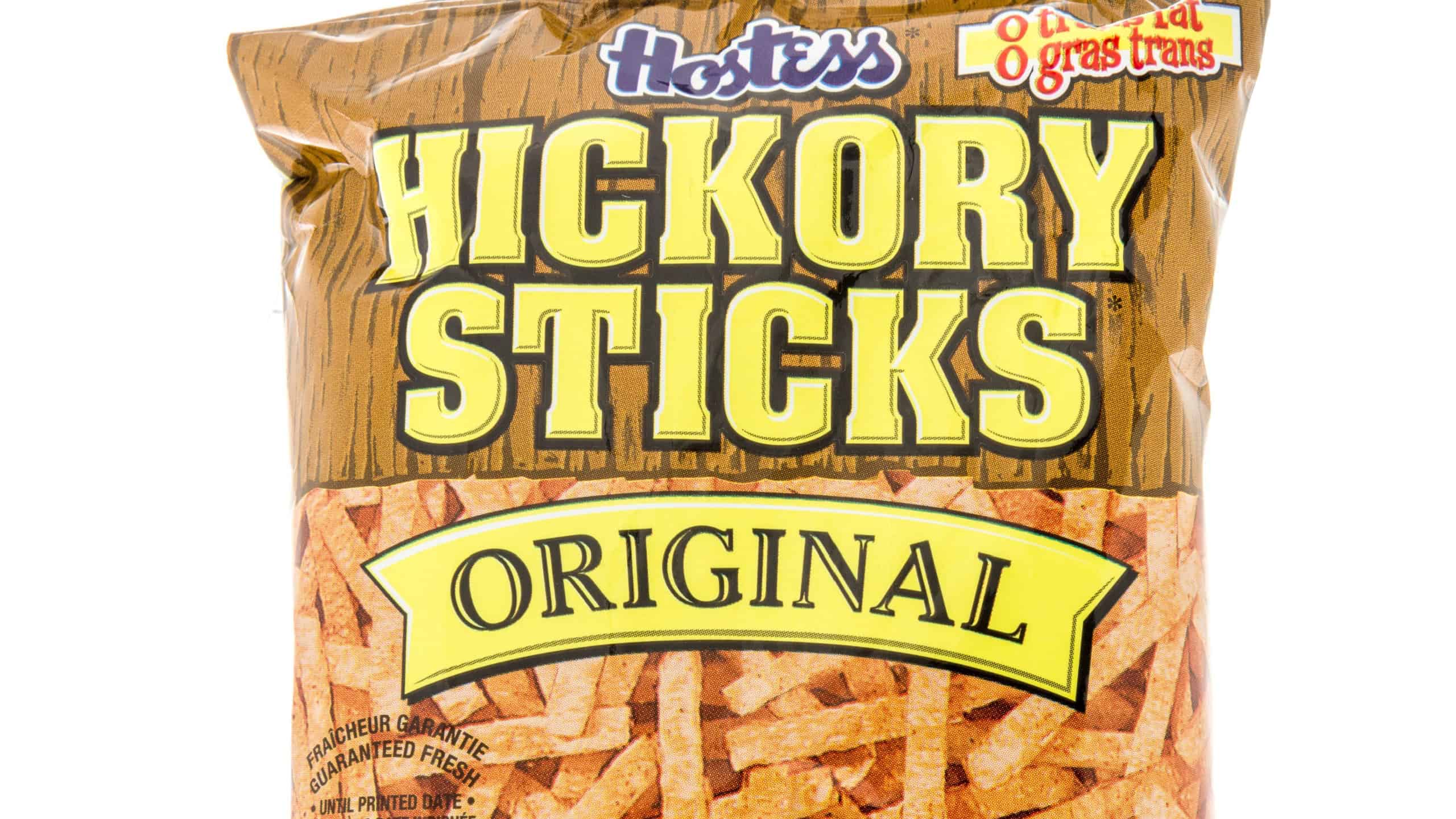 Winneconne, WI - 12 August 2019 : A package of Hostess hickory sticks on an isolated background