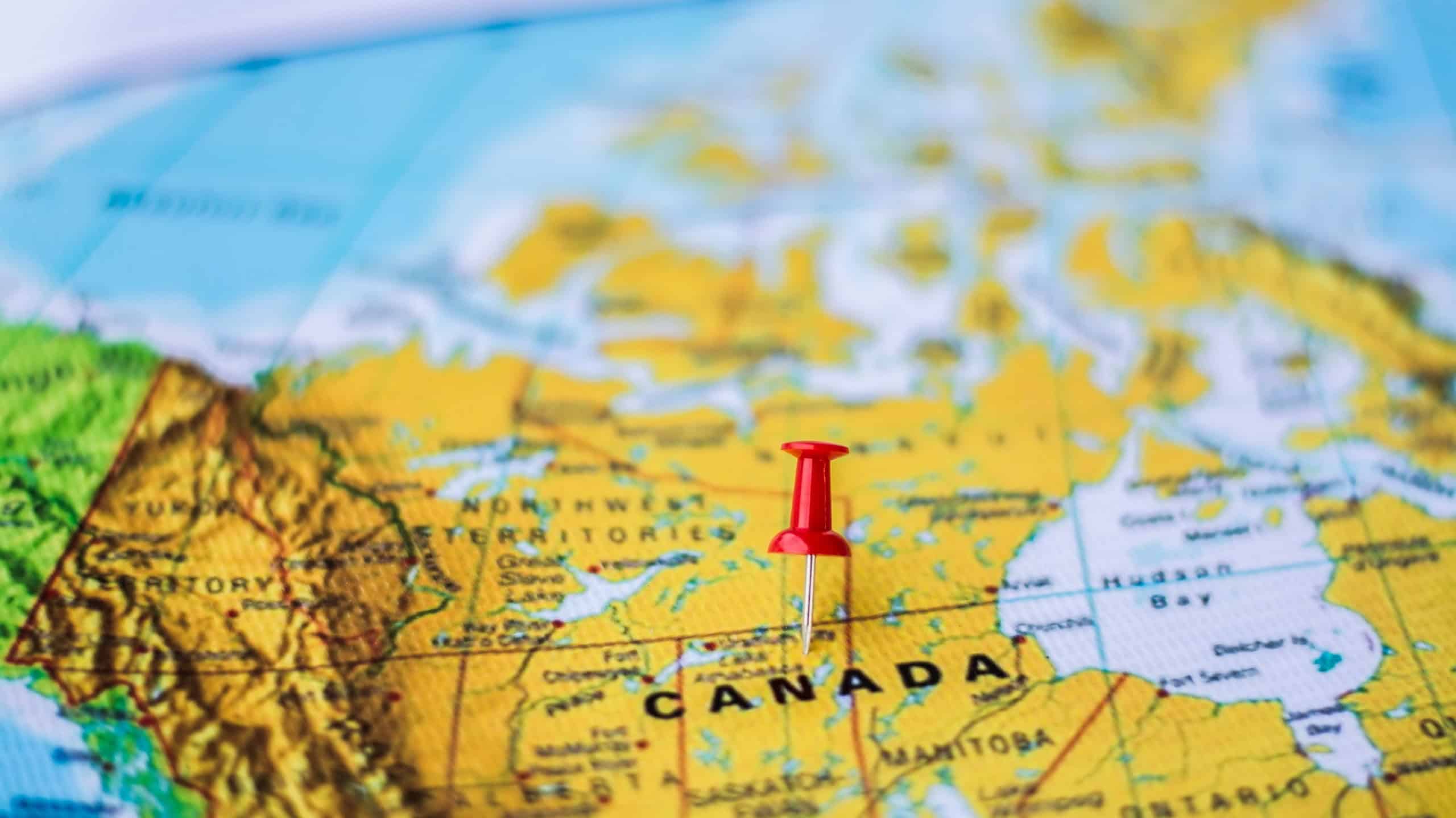 Pushpin marking the location, Canada