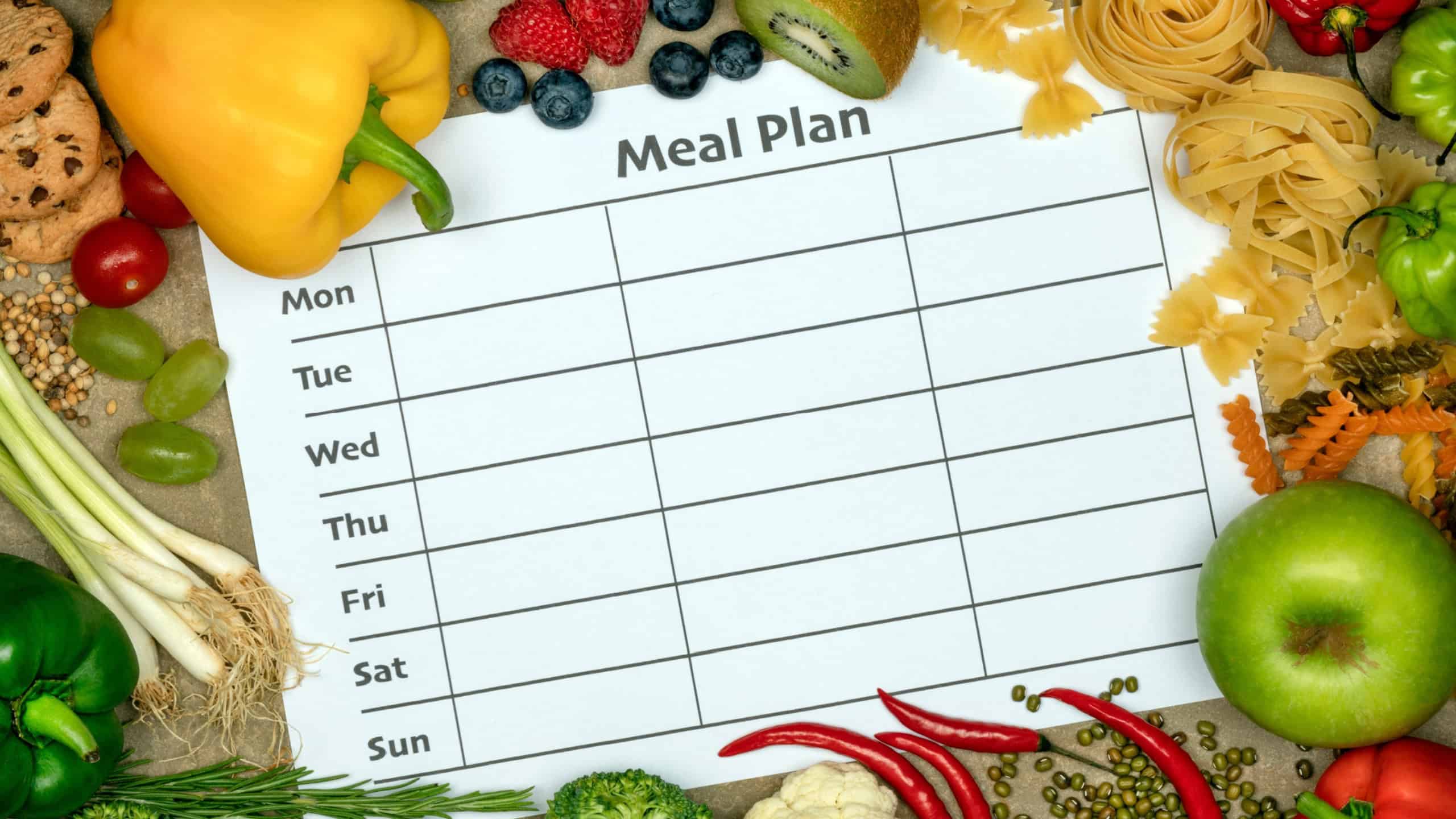 Menu for the week - Meal Plan with a border of food - weekly meal schedule