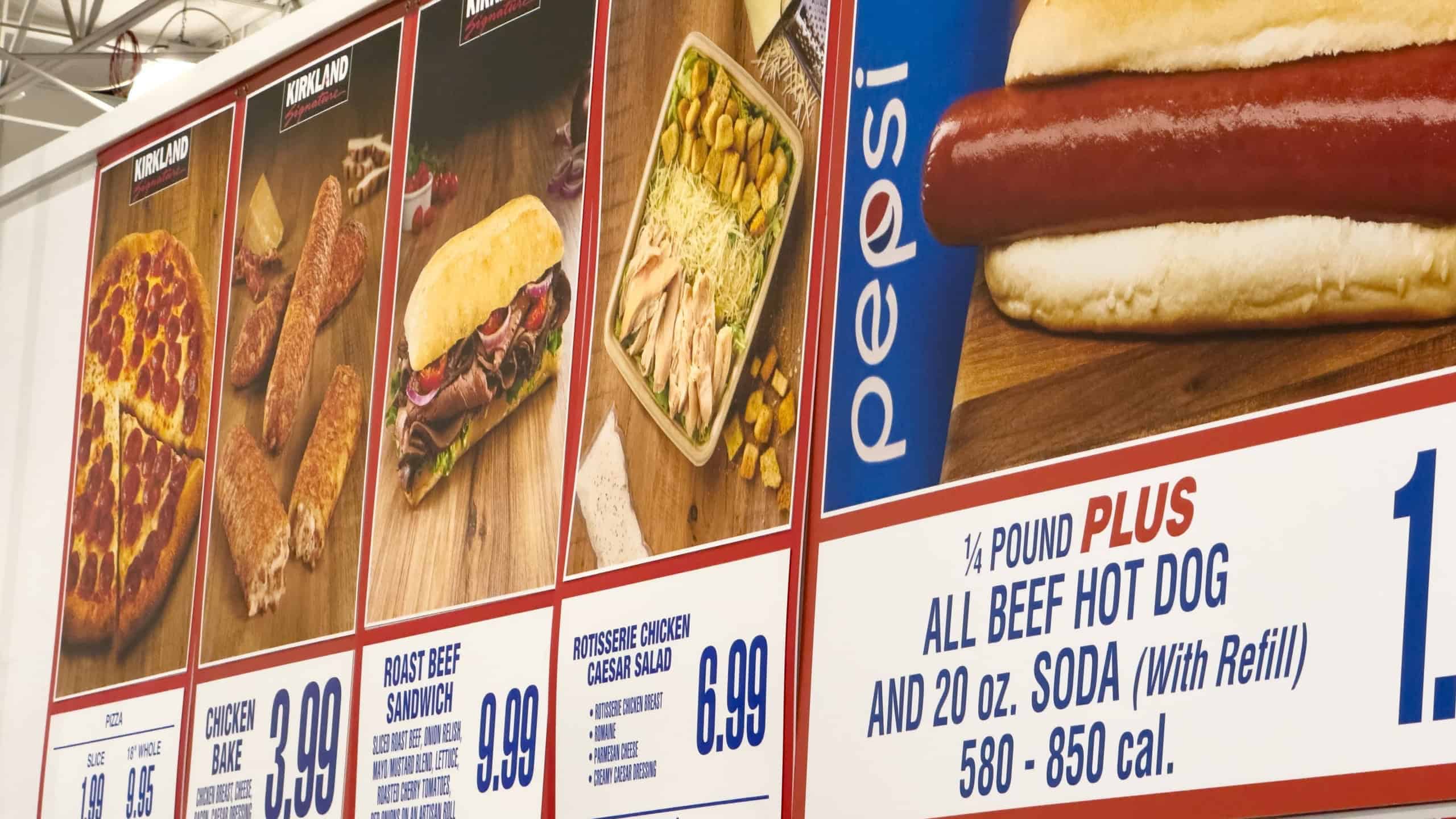Closeup of menu items. Popular American fast food