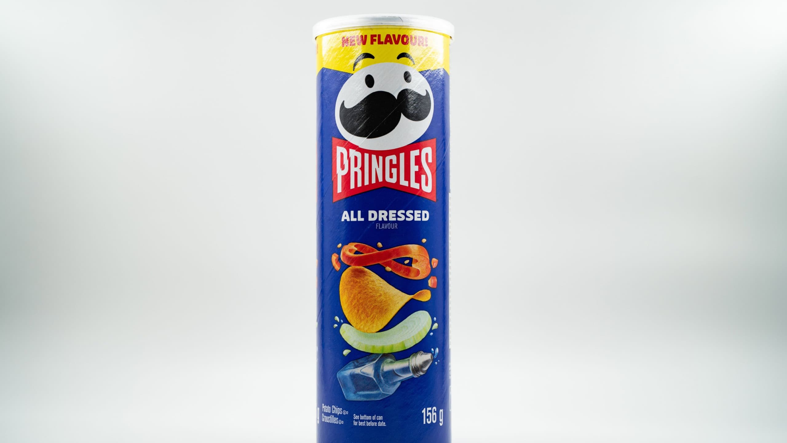 A tube of Pringles All Dressed Flavour Potato Chips on white background isolated. Toronto, Canada - July 23, 2024.