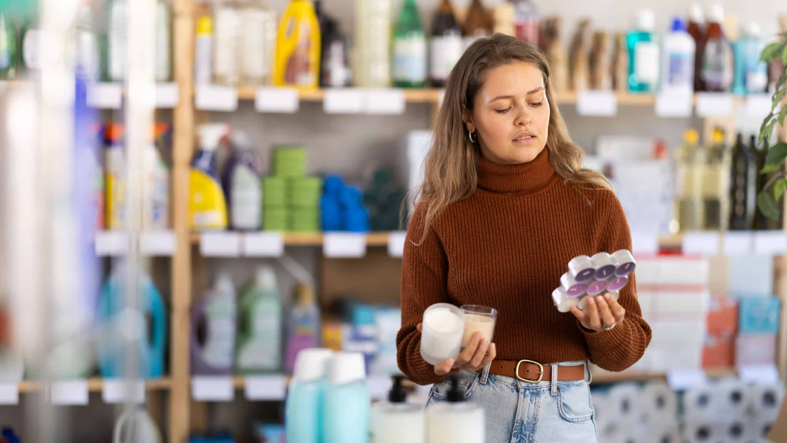 Woman unsure while shopping in store