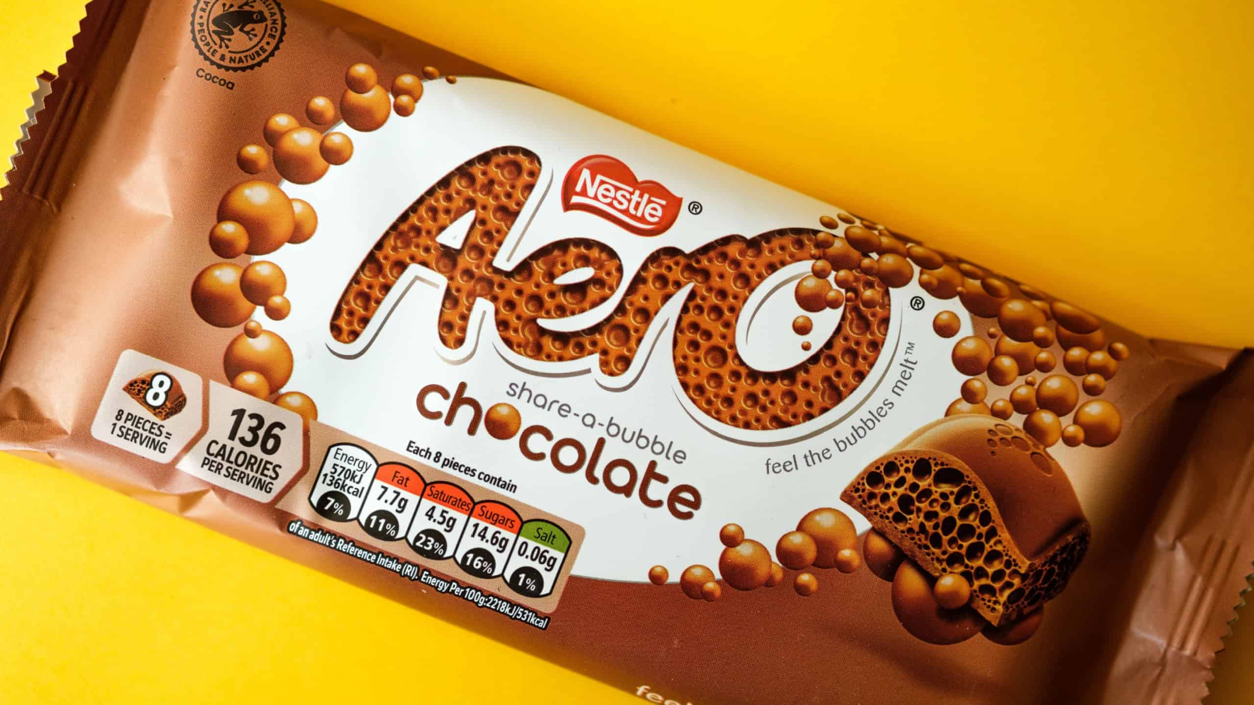 London UK, April 29 2025, Nestle Aero Classic Chocolate Bar Isolated With No People