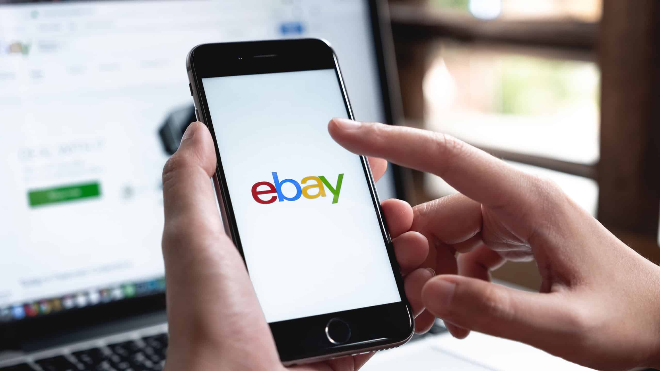 CHIANG MAI, THAILAND - AUG 26, 2018: Close up of ebay app on a Apple iPhone 6 screen. ebay is one of the largest online auction and shopping websites.