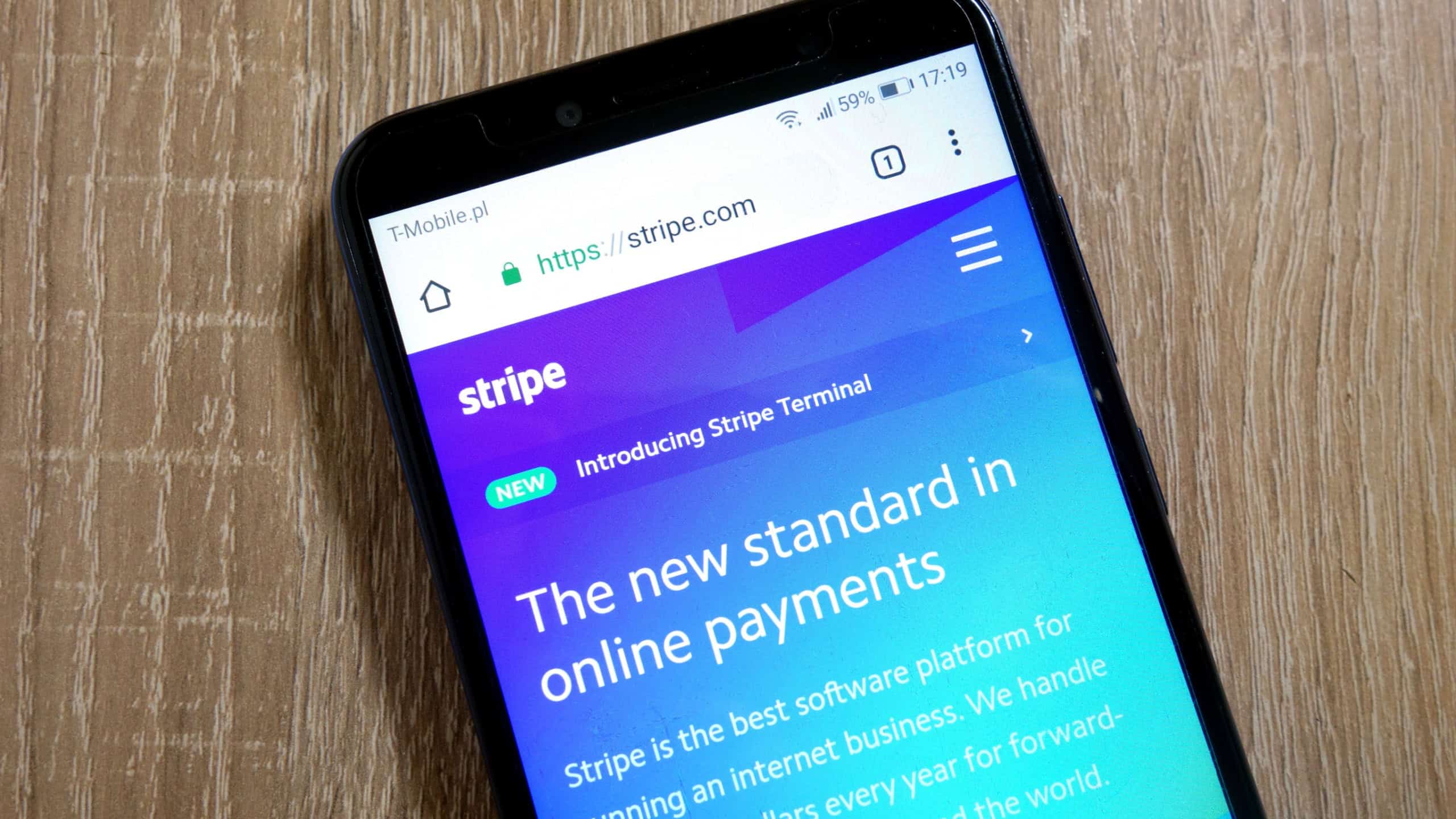 KONSKIE, POLAND - January 10, 2019: Stripe website (stripe.com) displayed on smartphone
