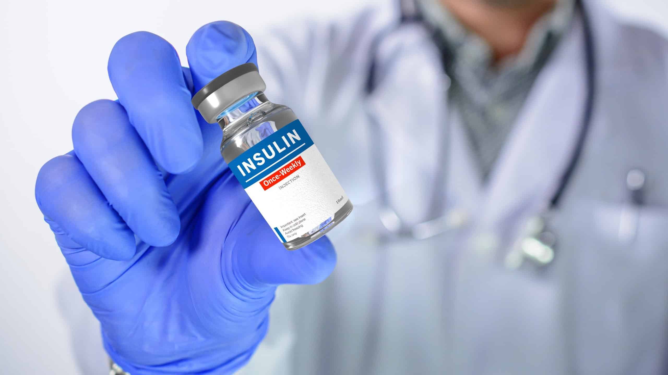 Insulin in a vial, only one per week. Chemical substances used in medicines or laboratory experiments