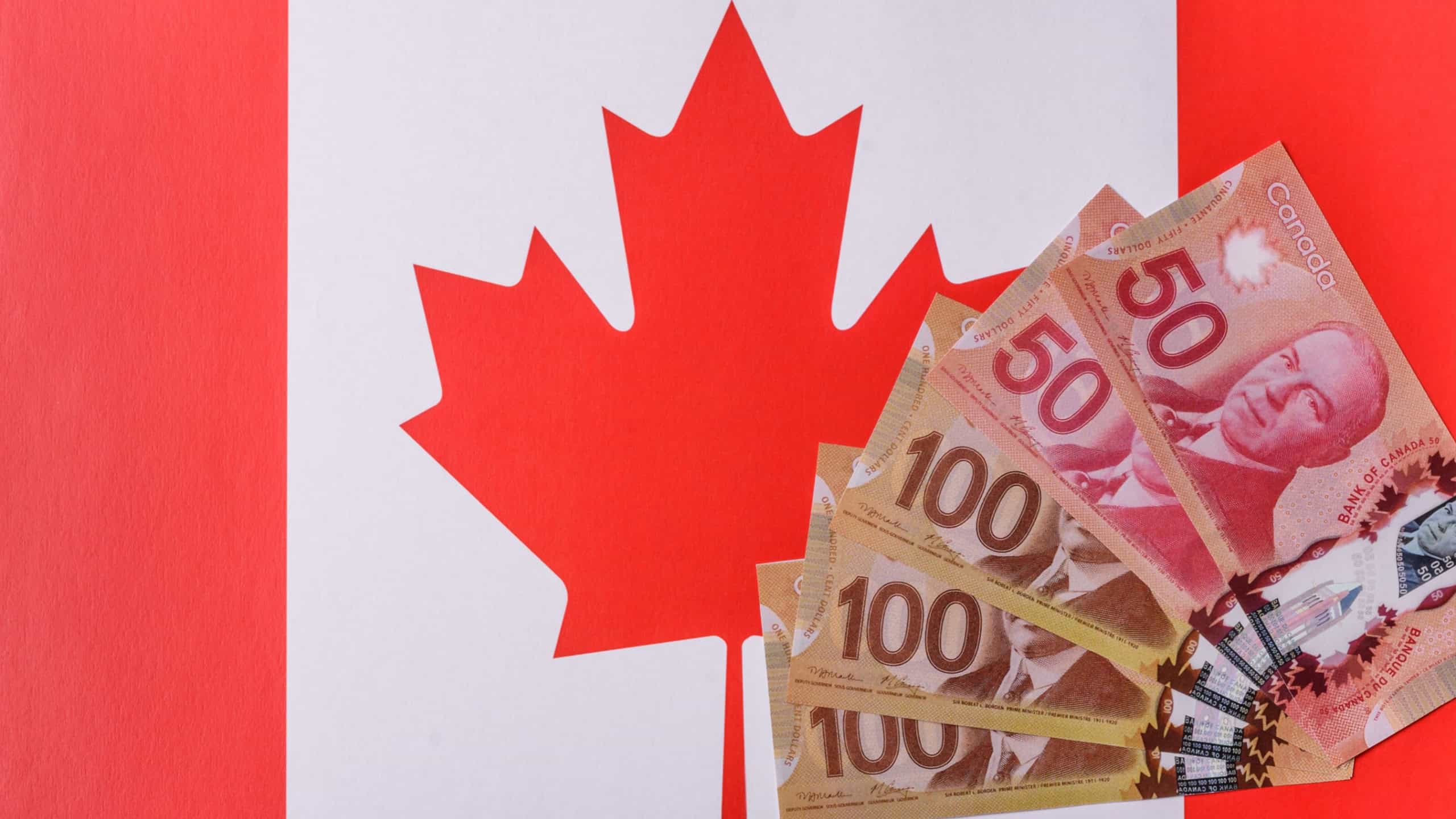 Money, currency of Canada, dollar banknotes of various denominations. Canadian money as a financial background for your design