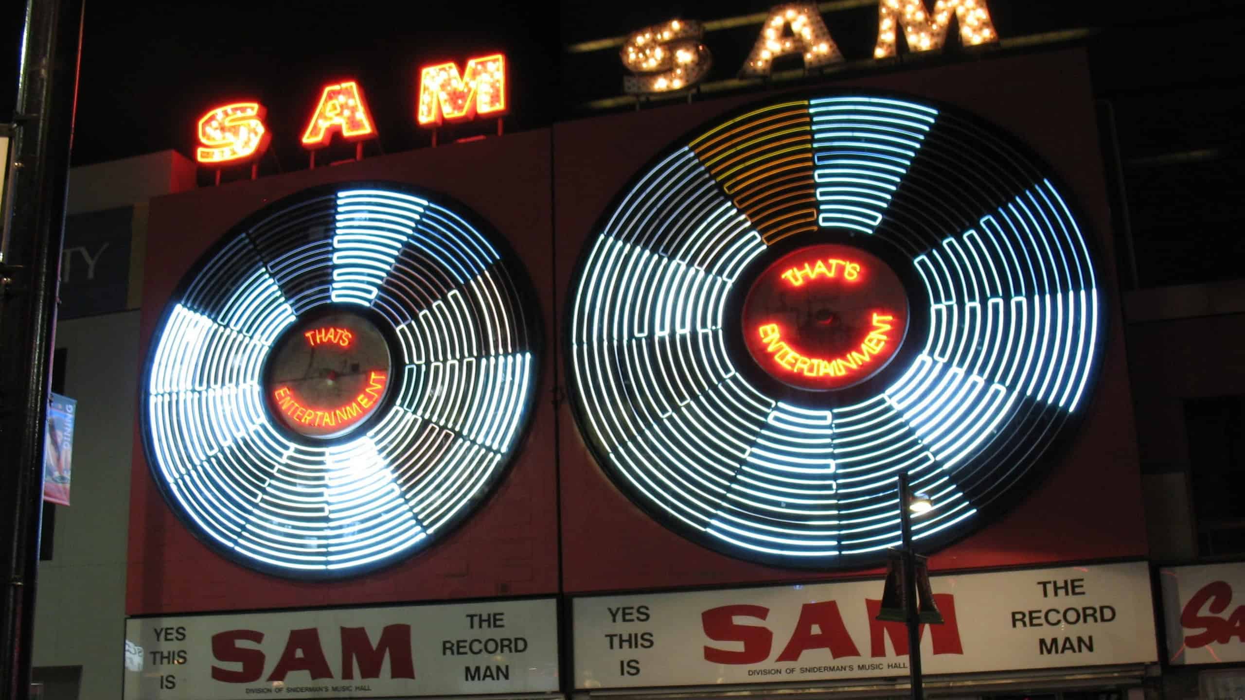Sam the Record Man signs last night (cropped)