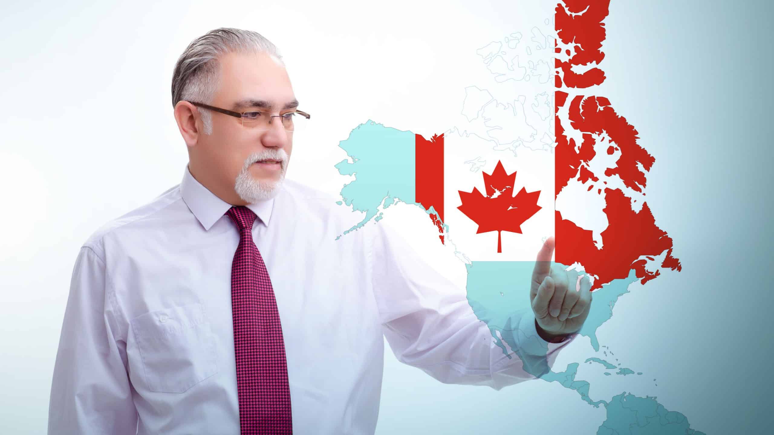 Concept of immigration to Canada with virtual button pressing