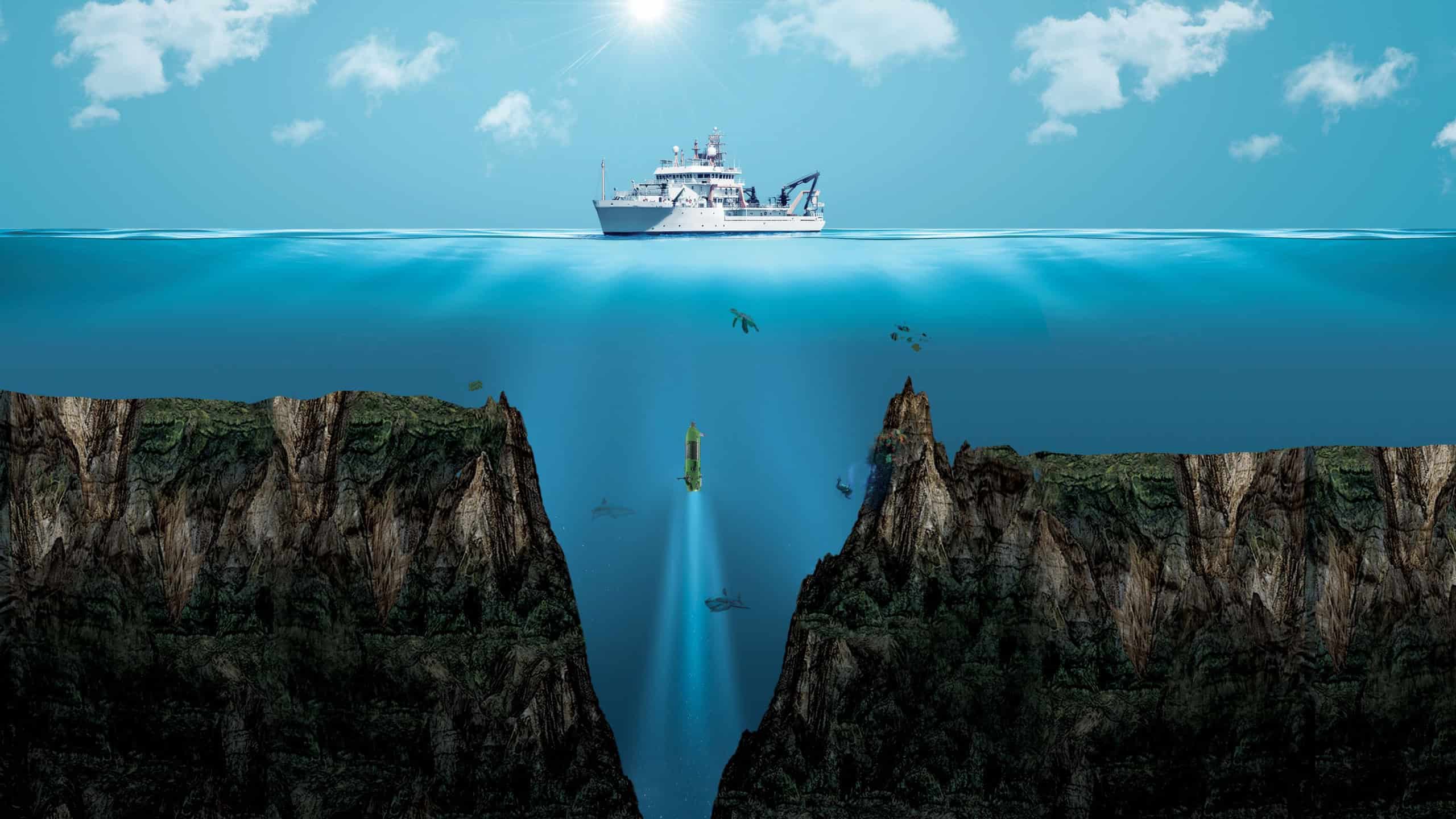 Mariana Trench. the deepest point of the earth.Digital Visual Illustration of Mariana Trench. Viewof the Mariana Trench, the deepest depths in the Western Pacific.Bermuda Triangle mystery Ocean center
