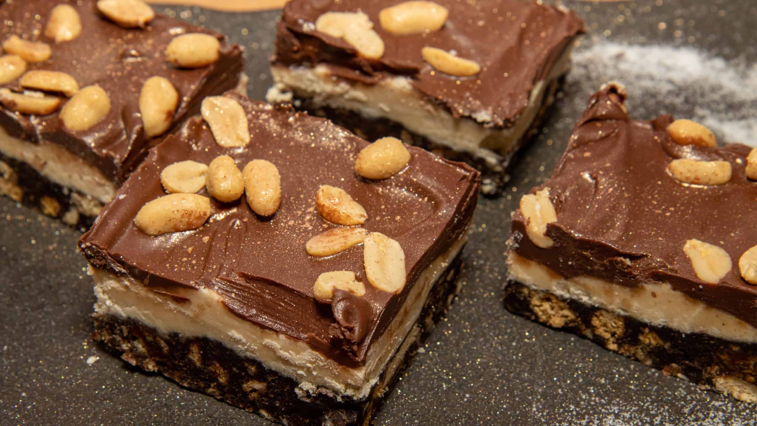 A delicious trey of Salted Peanut Nanaimo Bars, tasty festive Christmas treats