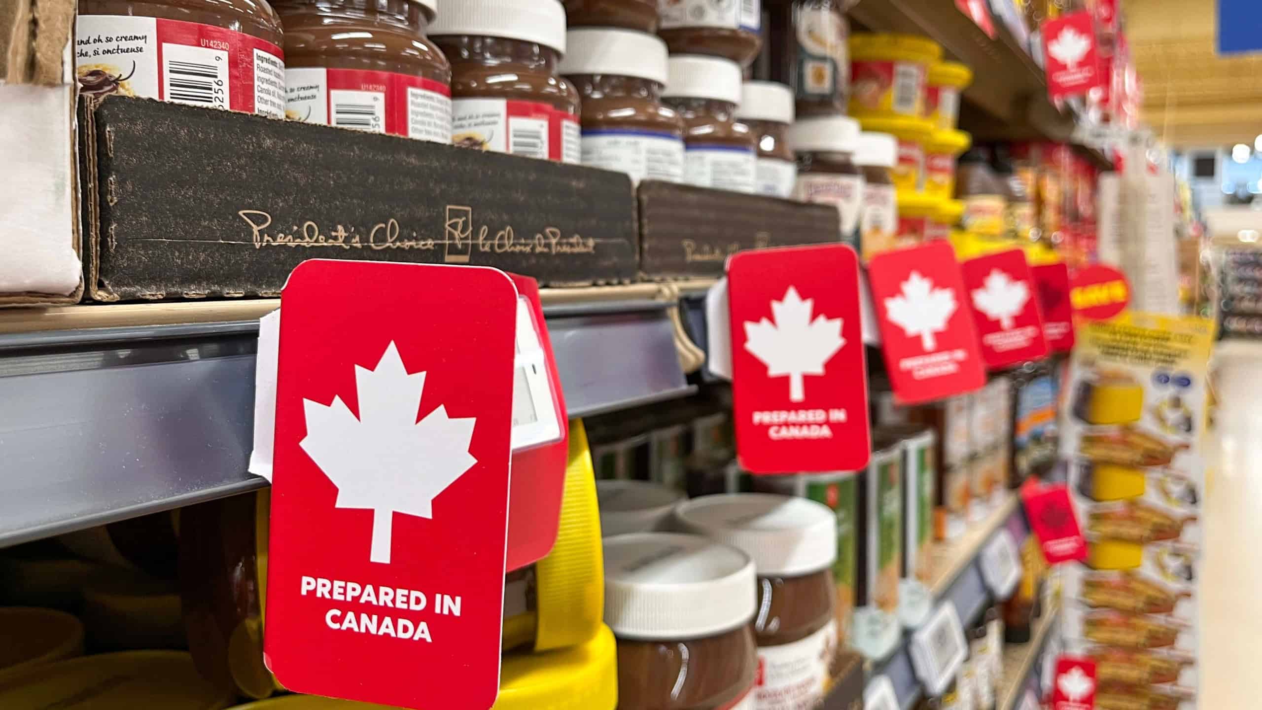 Prepared in Canada tag on grocery shelf