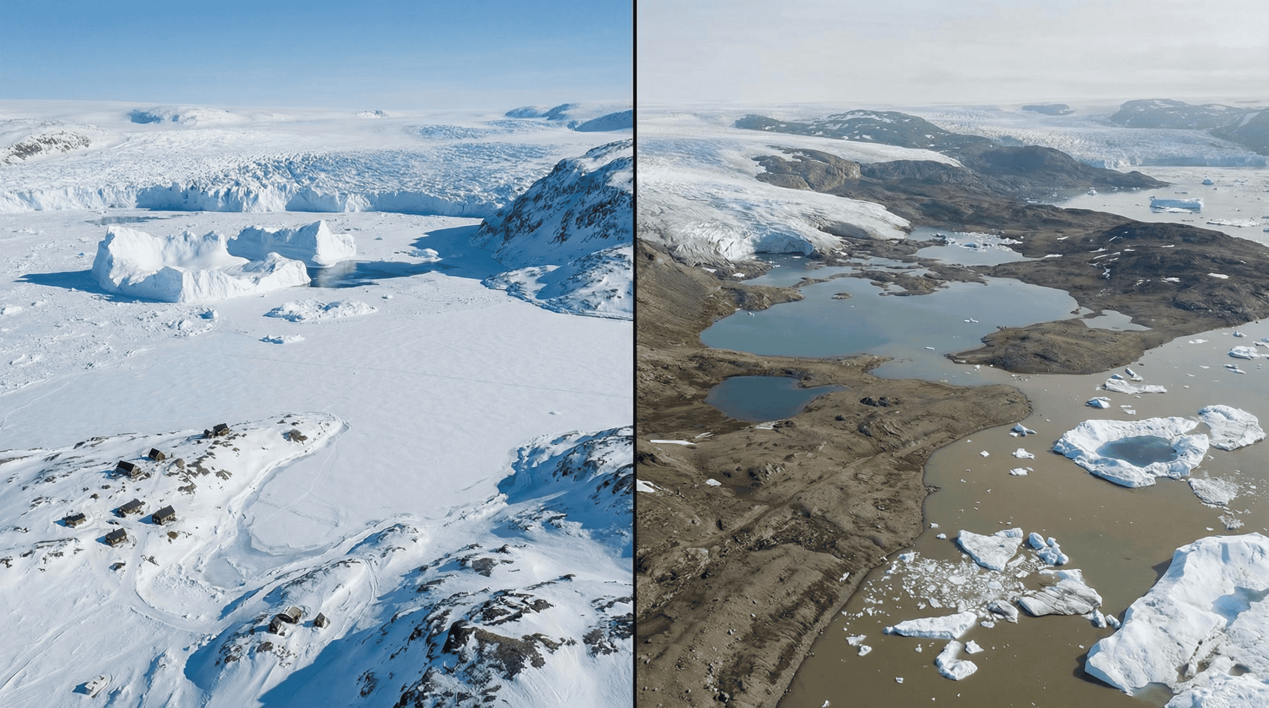 An image that shows the impact climate change has had on Greenland.