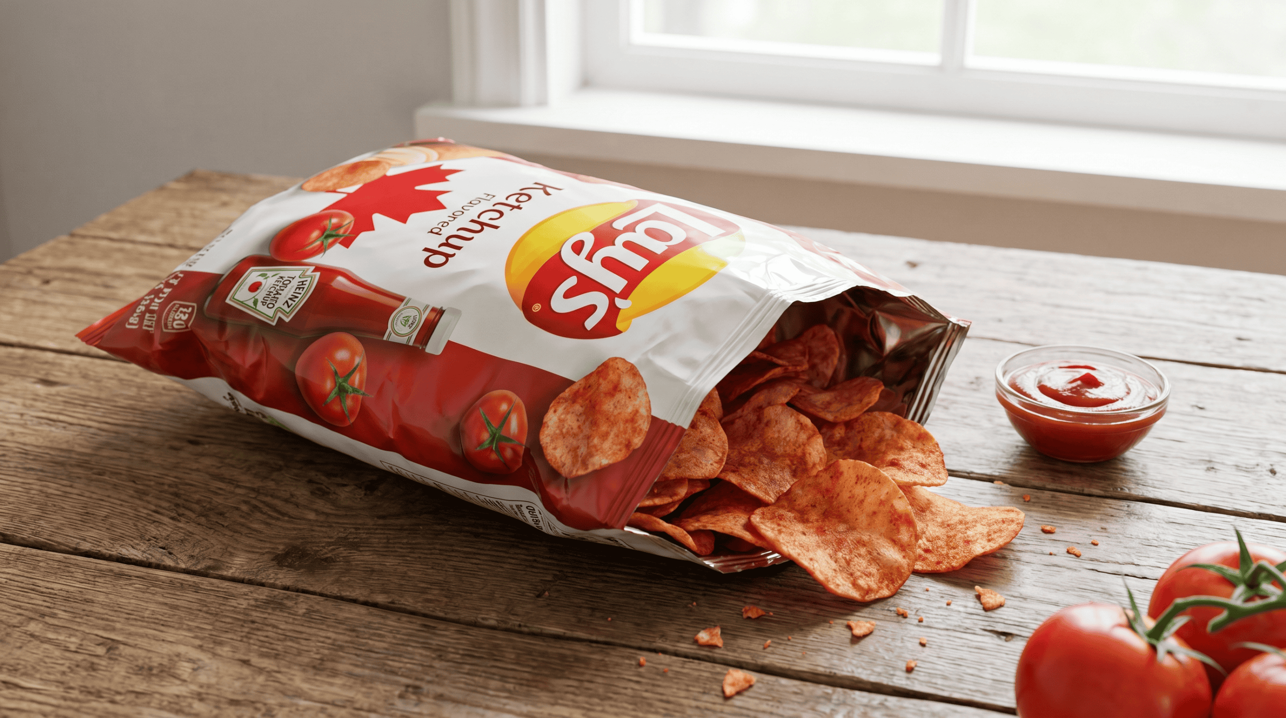 photo of lays in ketchup flavour.