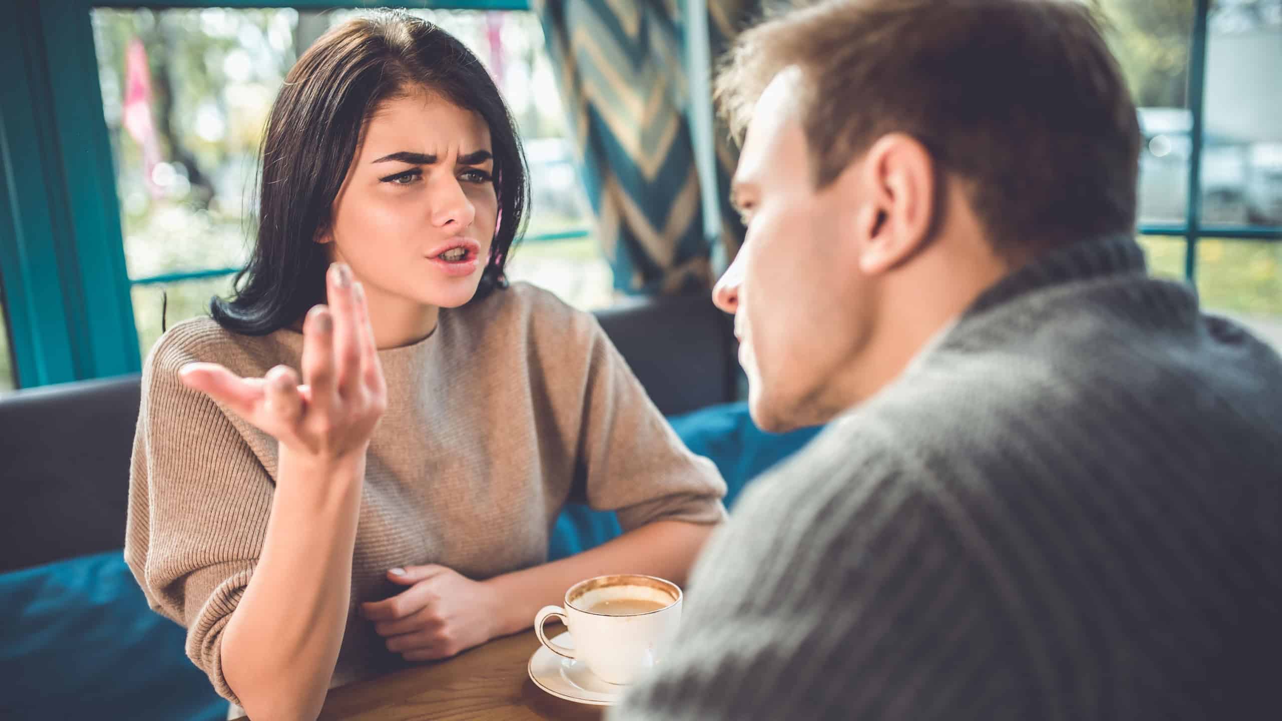 The man and woman quarreling in the restaurant