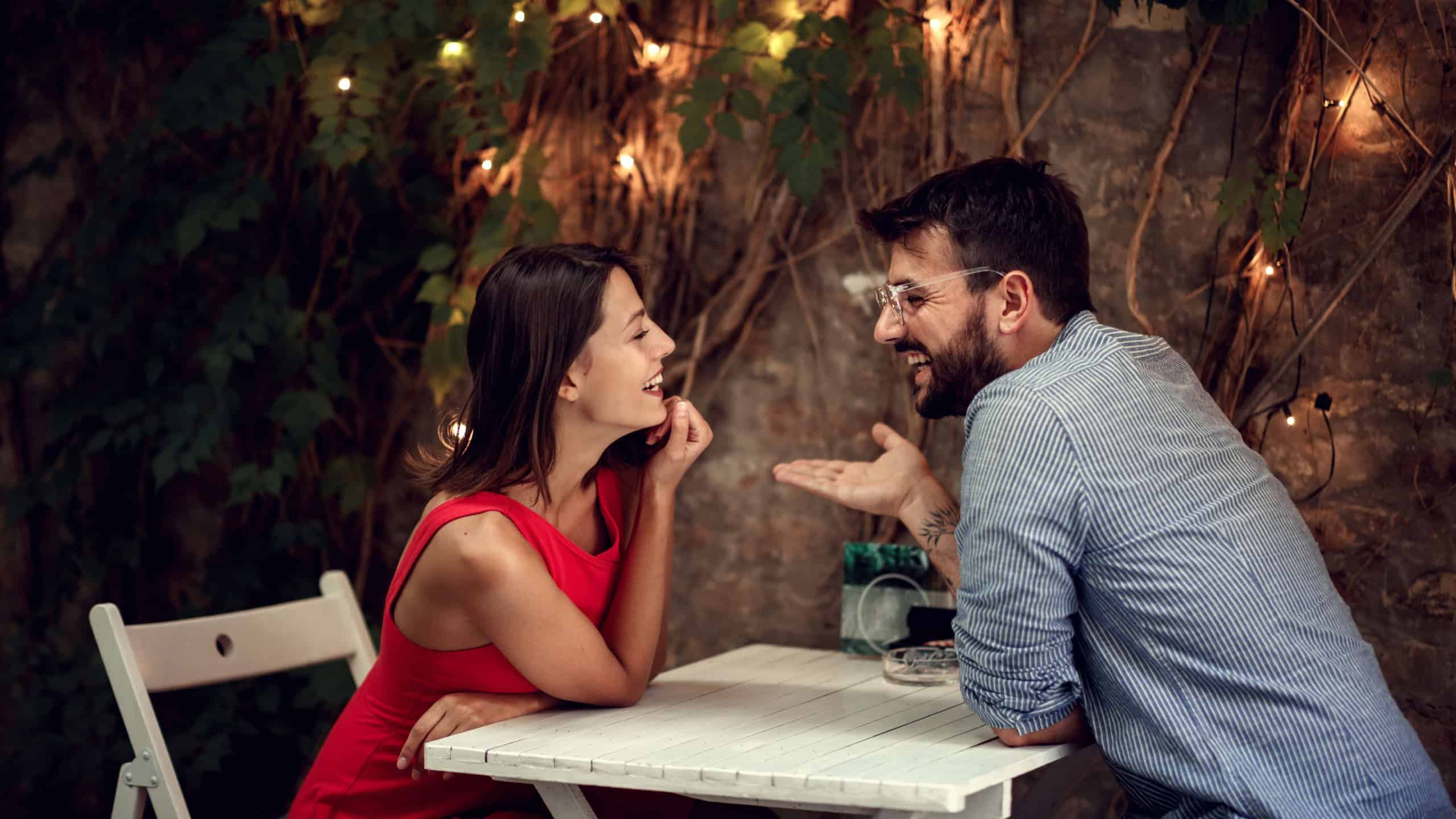 Attractive Caucasian couple flirting indoor