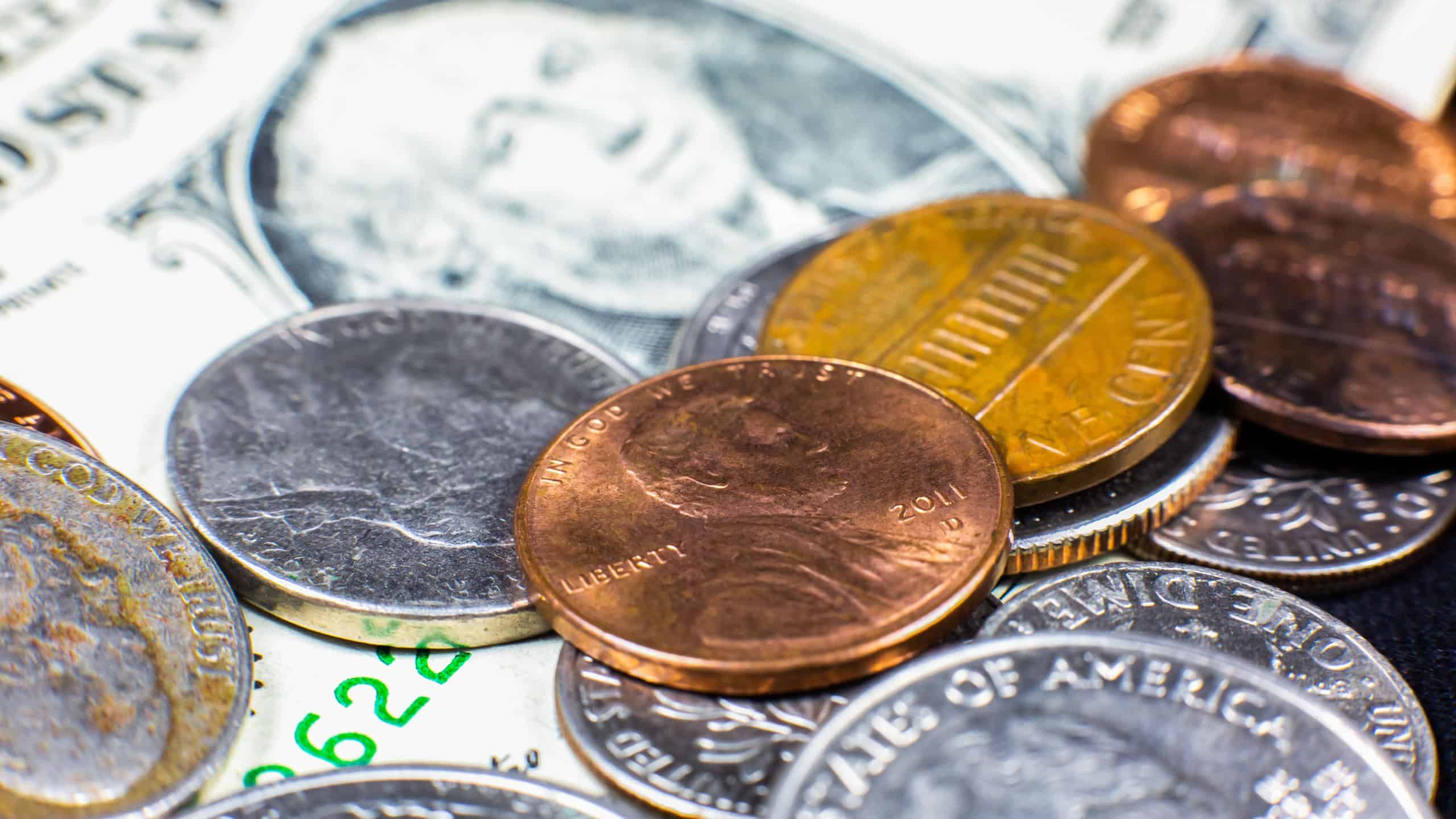 American cents close up photo. Macro coins. Soft focused.