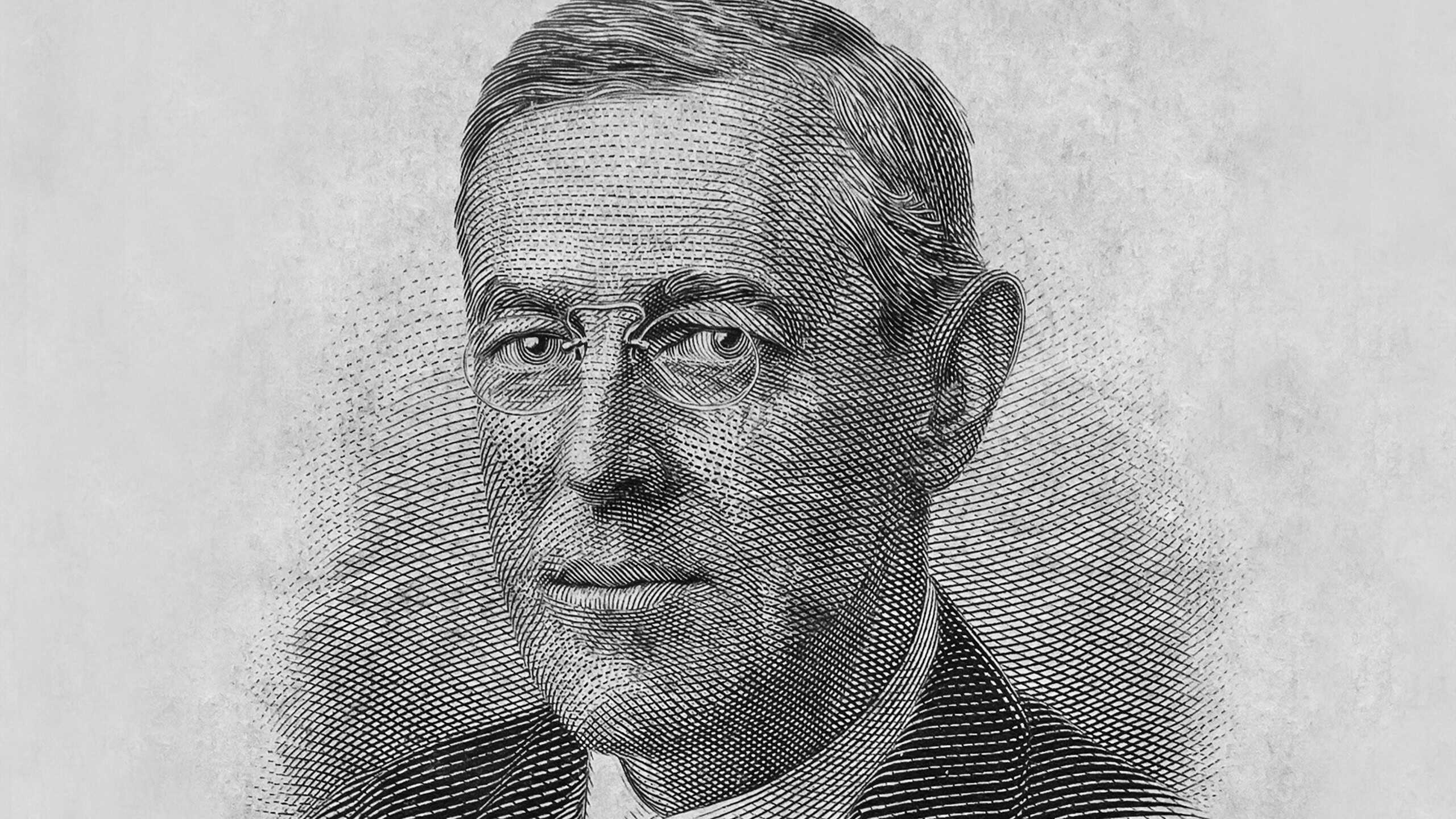 An etching portrait of the US president Woodrow Wilson