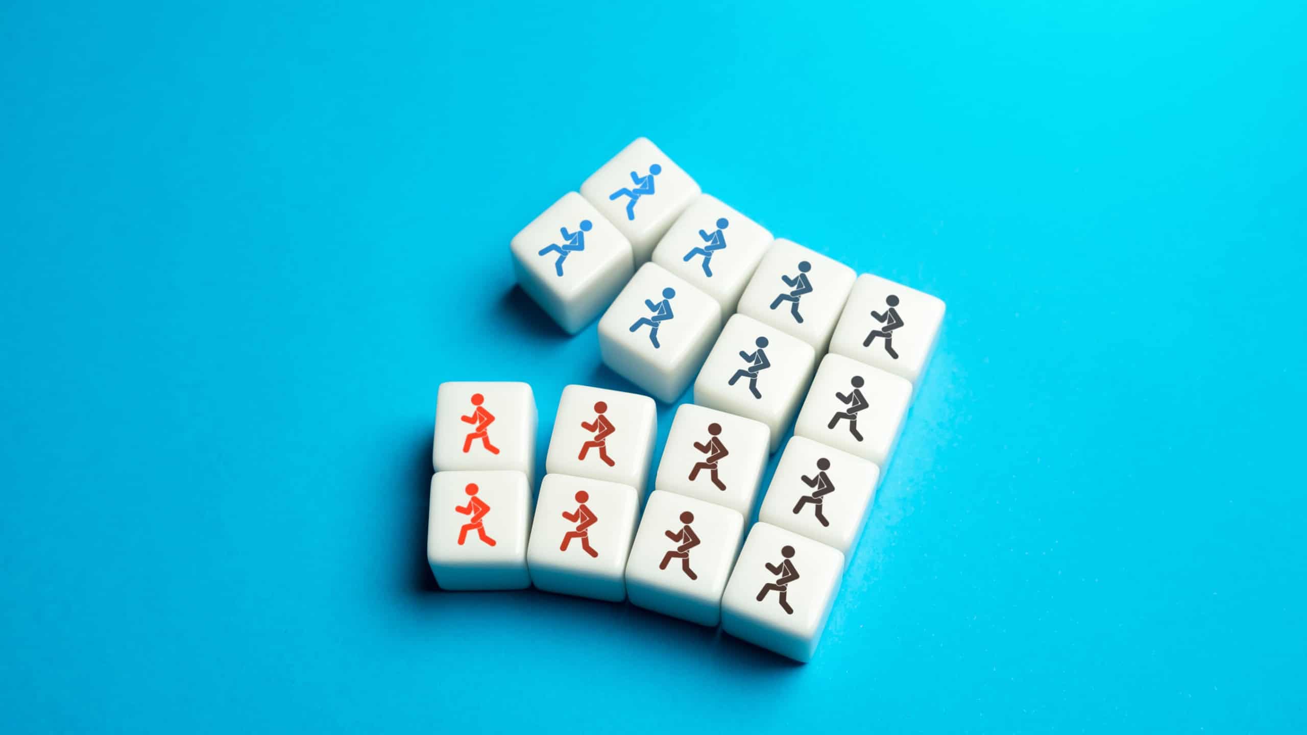 Separation of people by issue. Splitting the team into two. Opposition factions. Dividing, splitting up. Lack of consensus. Ideological conflict. Rivalry to improve work efficiency.